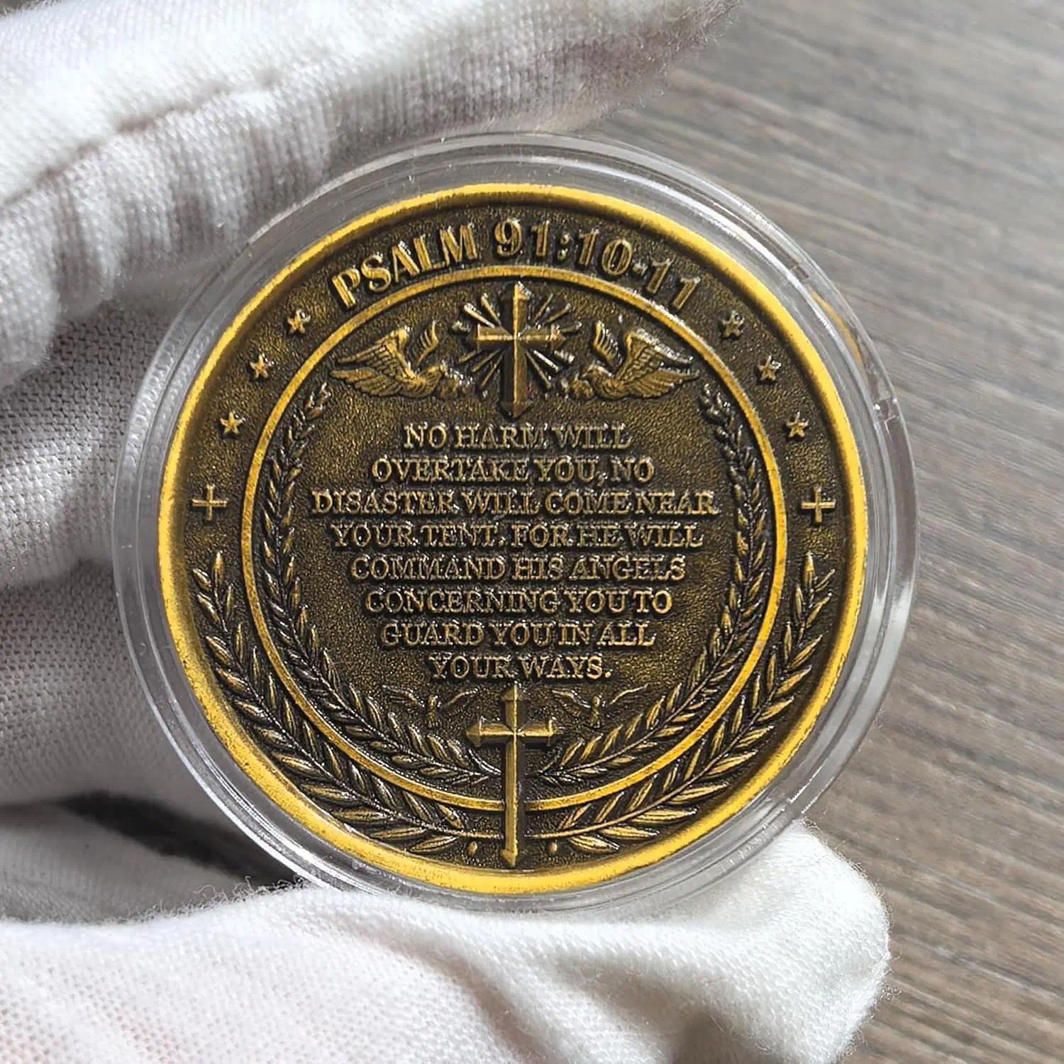 2pcs The Archangel Michael Watches Over Us Challenge Coin - Psalm 91:10-11 Inspirational Collectible Coin