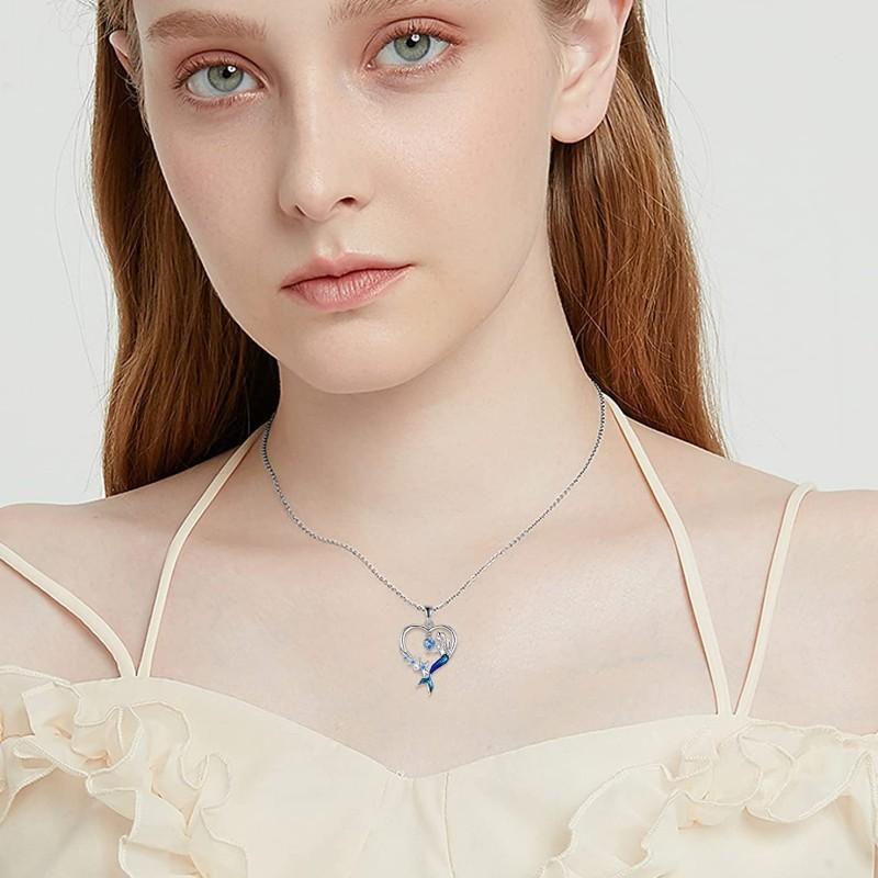 Blue Mermaid Heart Pendant Ocean Necklace Stylish Exquisite Starfish Necklace Beach Jewelry Gift For Women