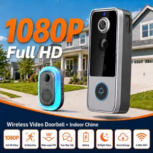 Wireless Video Doorbell Camera, 1080P Battery-Powered Front Door Camera with Motion Alerts, Two-Way Talk, Night Vision, Cloud Storage, 2.4GHz WiFi