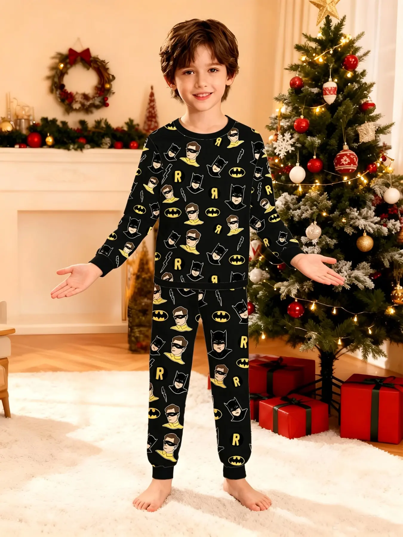 Warner Bros. Official Boys' Long Sleeve Pajama Set, Dc Superman Blue Sleepwear, Loose-Fit Casual Home, Christmas Gift Idea