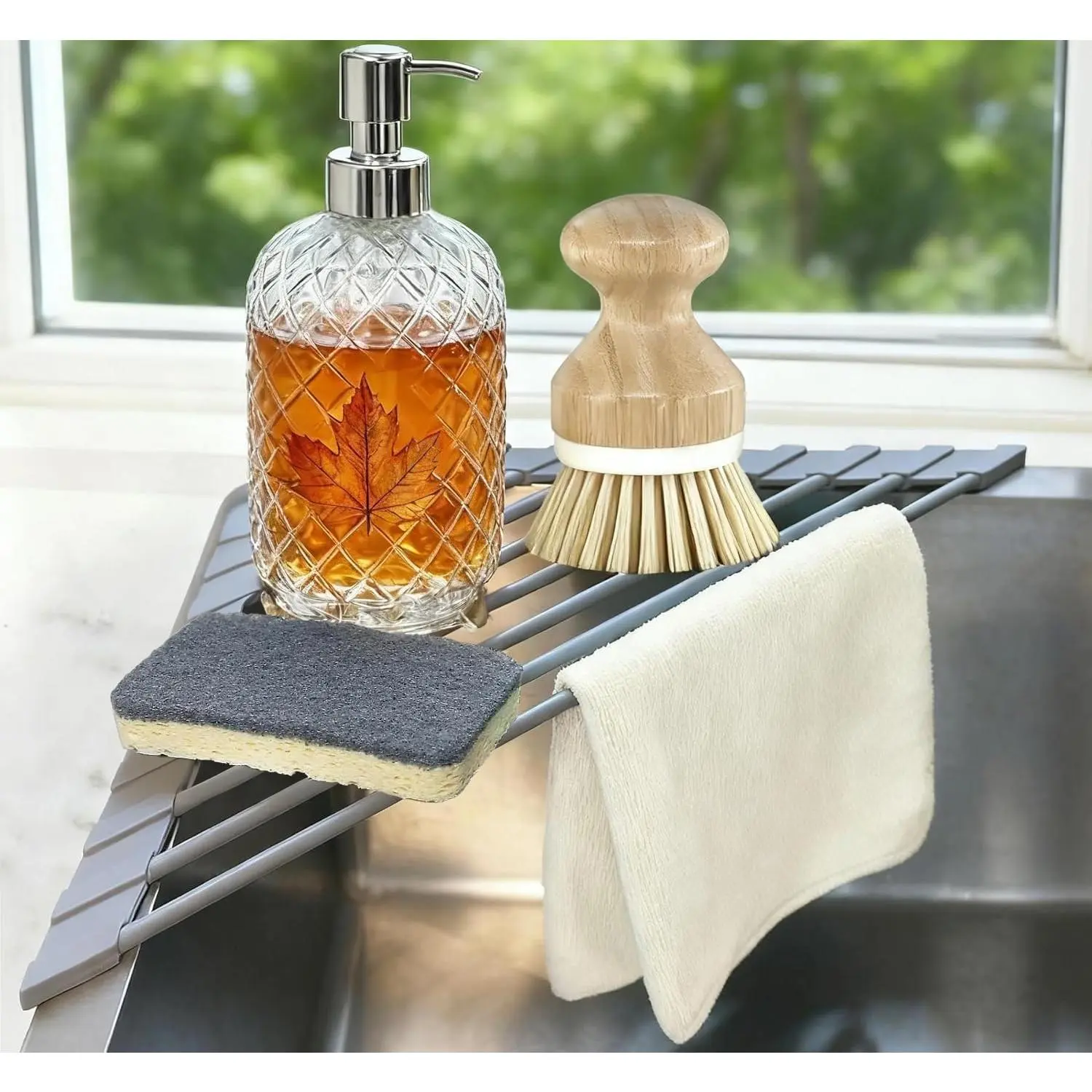 Triangle Roll Up Dish Drying Rack for Sink Corner,  Wrapped Sponge Holder for Kitchen Sink  Organizer Multipurpose Corner Shelf Drainer Mat for RV Kitchen Sink Accessories Counter Storage