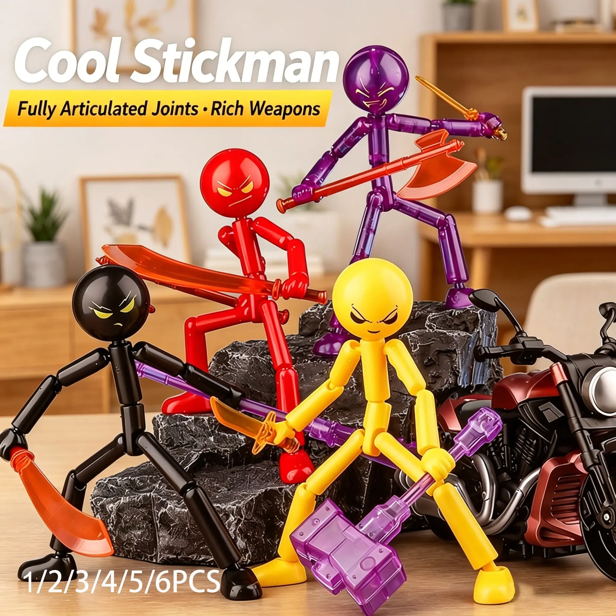 Cool Multi-Jointed Stick Figure, Articulating Figurine, Poseable Collectible, Articulating Figures, Walking Stick Figure Desktop Decor, Rich Weapon Accessories, Perfect for Desk Decoration and Gifting, Collectible Figurines