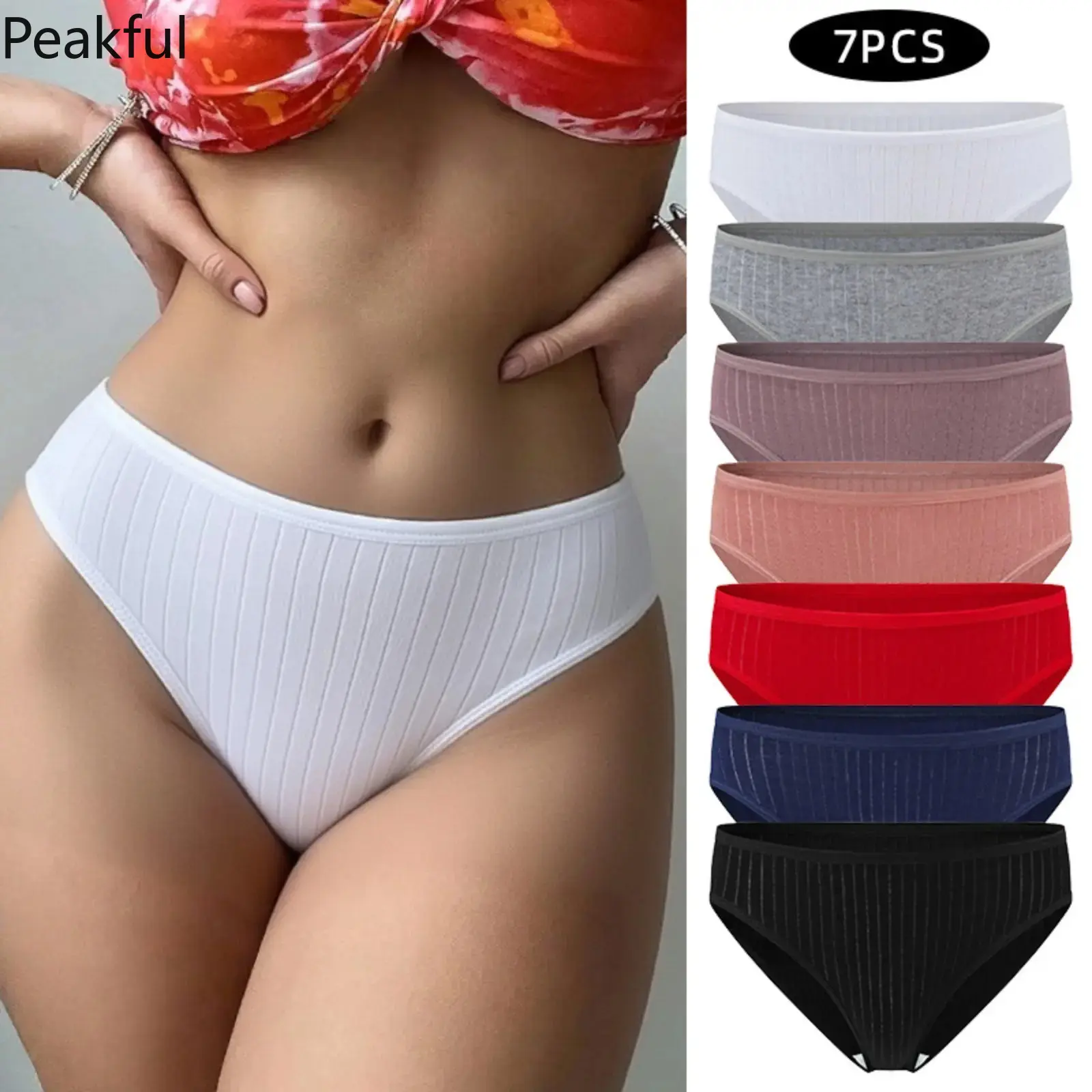 7Pcs Striped Ribbed Hipster Briefs for Women, Seamless Edge Low Rise Panties with Soft Stretchy Cotton Blend, Breathable Underwear Set for Gym, Yoga & Daily Wear