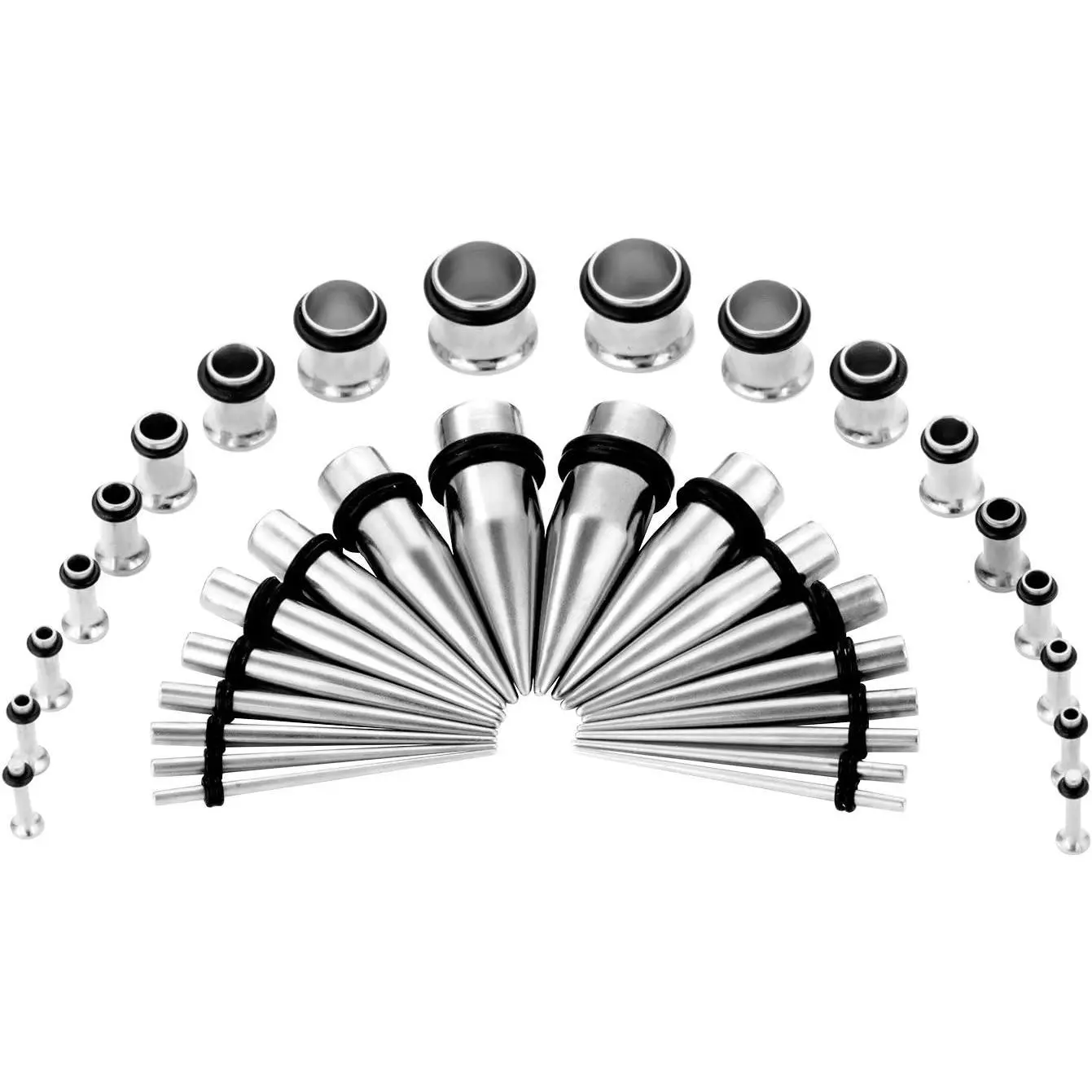 36-Piece Surgical Steel Ear Stretching Kit, 14G-00G Unisex Tapers and Tunnels Gauges Set with Tapered Tips for Starters, Guages, Expanders, Body Piercing