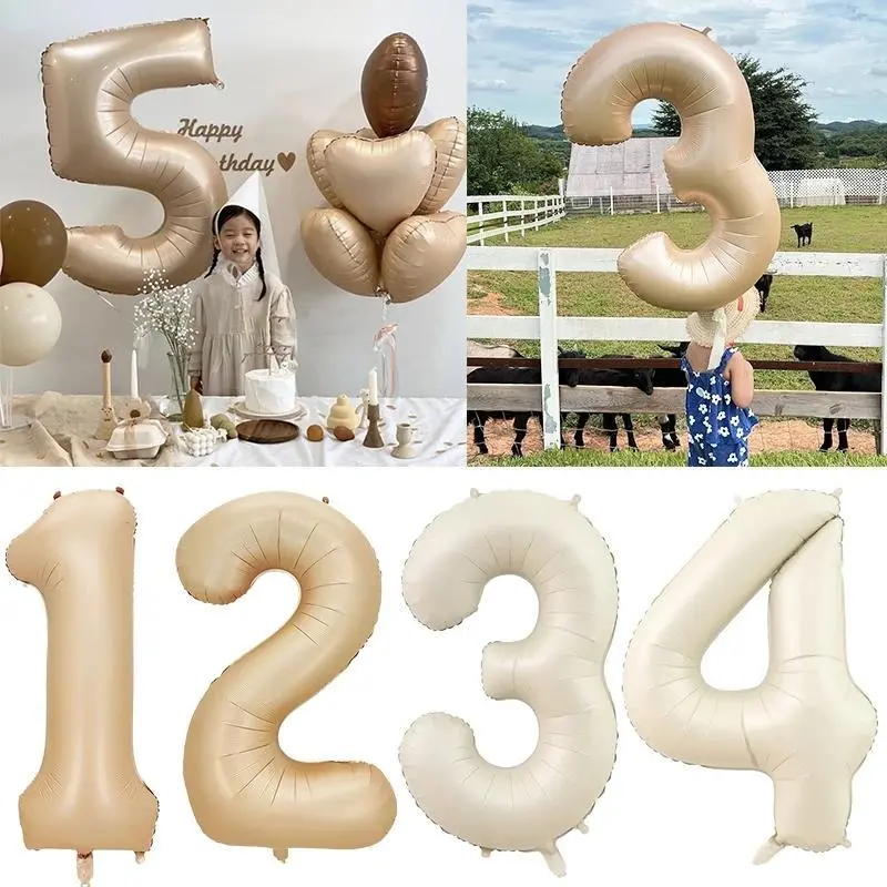 32/40-Inch Cream Foil Material Number Balloon, Helium-Filled Number Shapes Decor for Kids Birthday Parties, Wedding Events