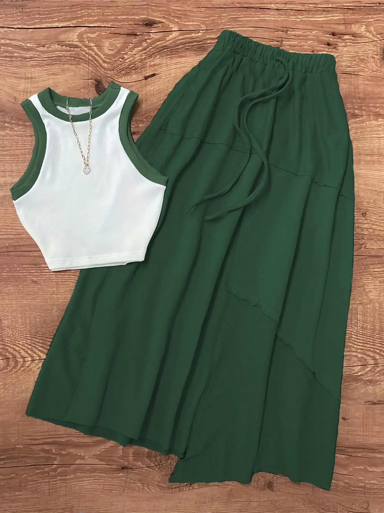 Women's Casual Fashion Two-Piece Set, Sleeveless Crop Vest & High-Waist Skirt, Summer Lounge, Asymmetrical Design, Comfortable Fit
