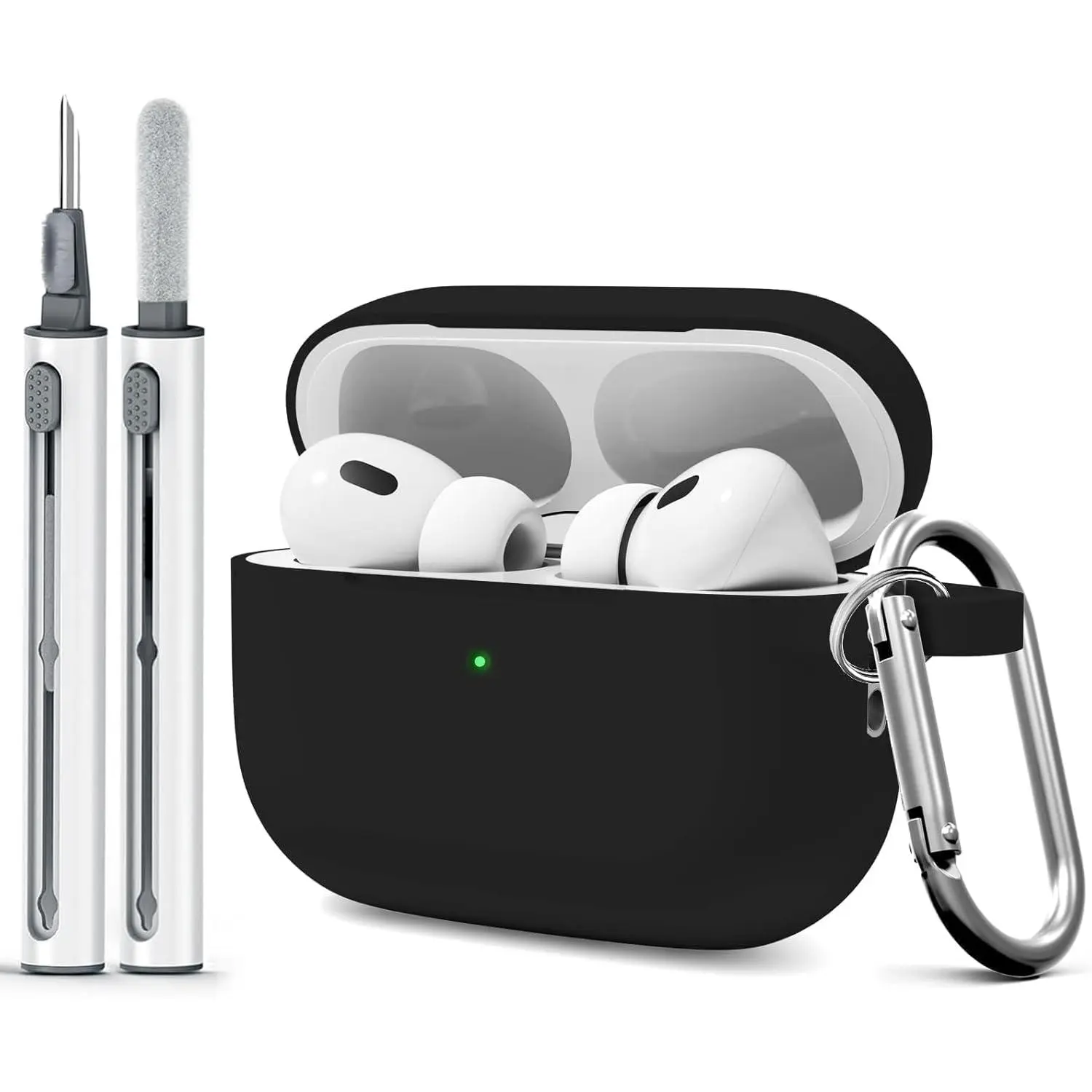 Silicone Case for AirPods Pro 2/1st Generation with Cleaner Kit & Keychain, USB-C Cable Compatible, Intelligent Touch, ANC Noise Cancelling, Lightweight Headphone Accessory for Women/Men, Black, Headphone Accessories