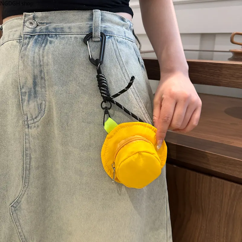 Women's Clip-on Cute Bucket Hat Style Keychain Pouch - Mini Coin Purse, AirPods Holder, Lightweight Portable Bag for Everyday Carry, Travel