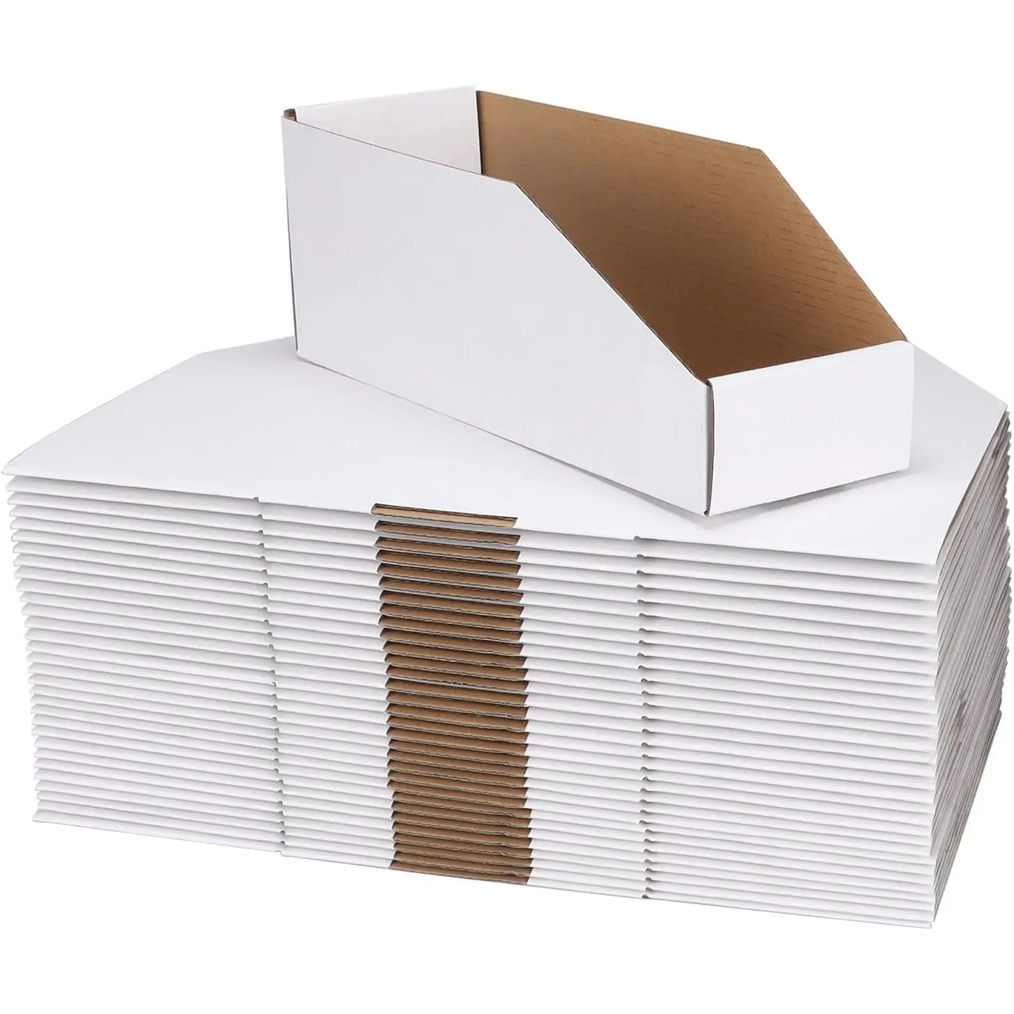 Cardboard Storage Bins Boxes 35 Packs 12x4x4.5 Inches, Easy Assembly Pantry Organizer Bins for Shelf, White