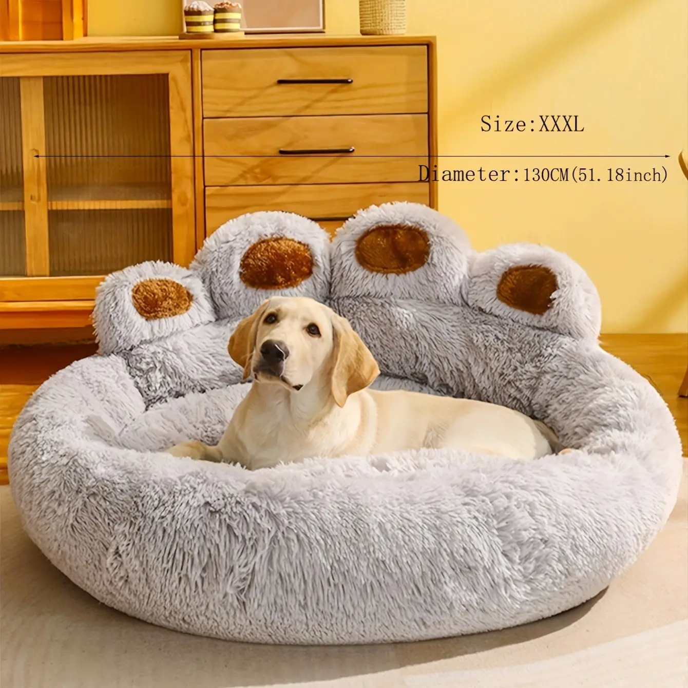 Plush Bear Paw Pet Bed, Cozy Dog & Cat House, Winter Warm Pet Bedding, Donut Shape, Medium to Large Pets, Soft & Comfortable