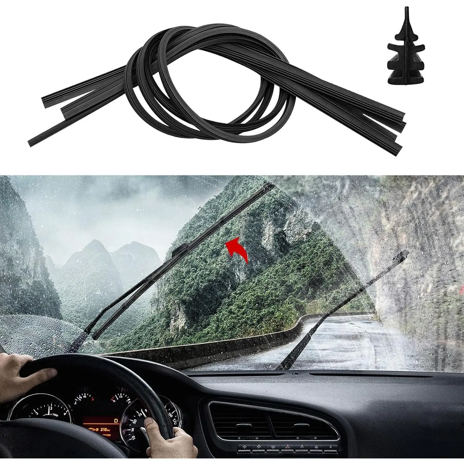 26-Inch Universal Adjustable Windshield Wiper Blade Rubber Refills Set (4PCS) - Front & Rear Wiper Blade Replacement Pack