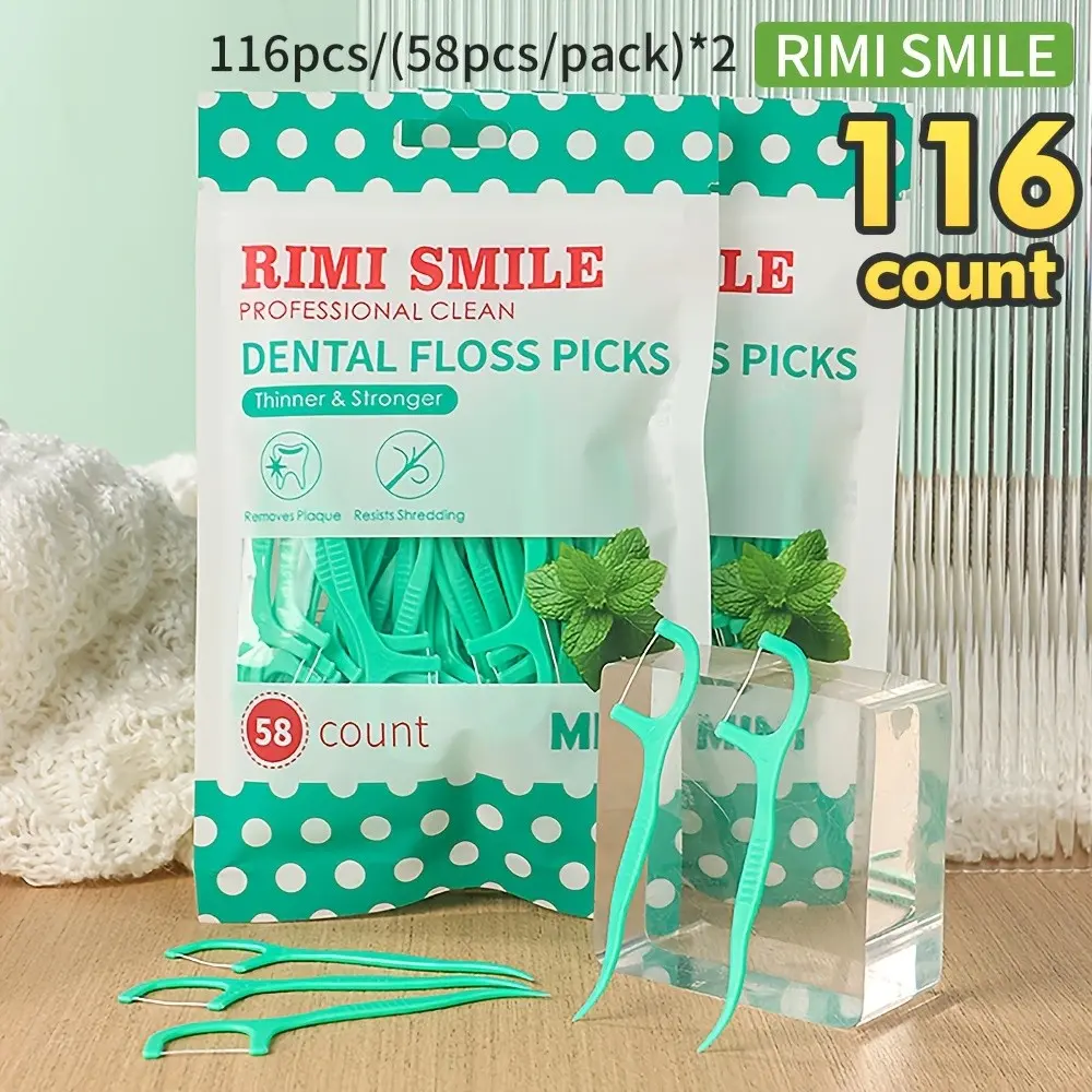 116PCS mint flavored dental floss toothpicks - Professional deep cleaning dental floss toothpicks, suitable for travel and daily use, portable disposable dental floss - easy to use