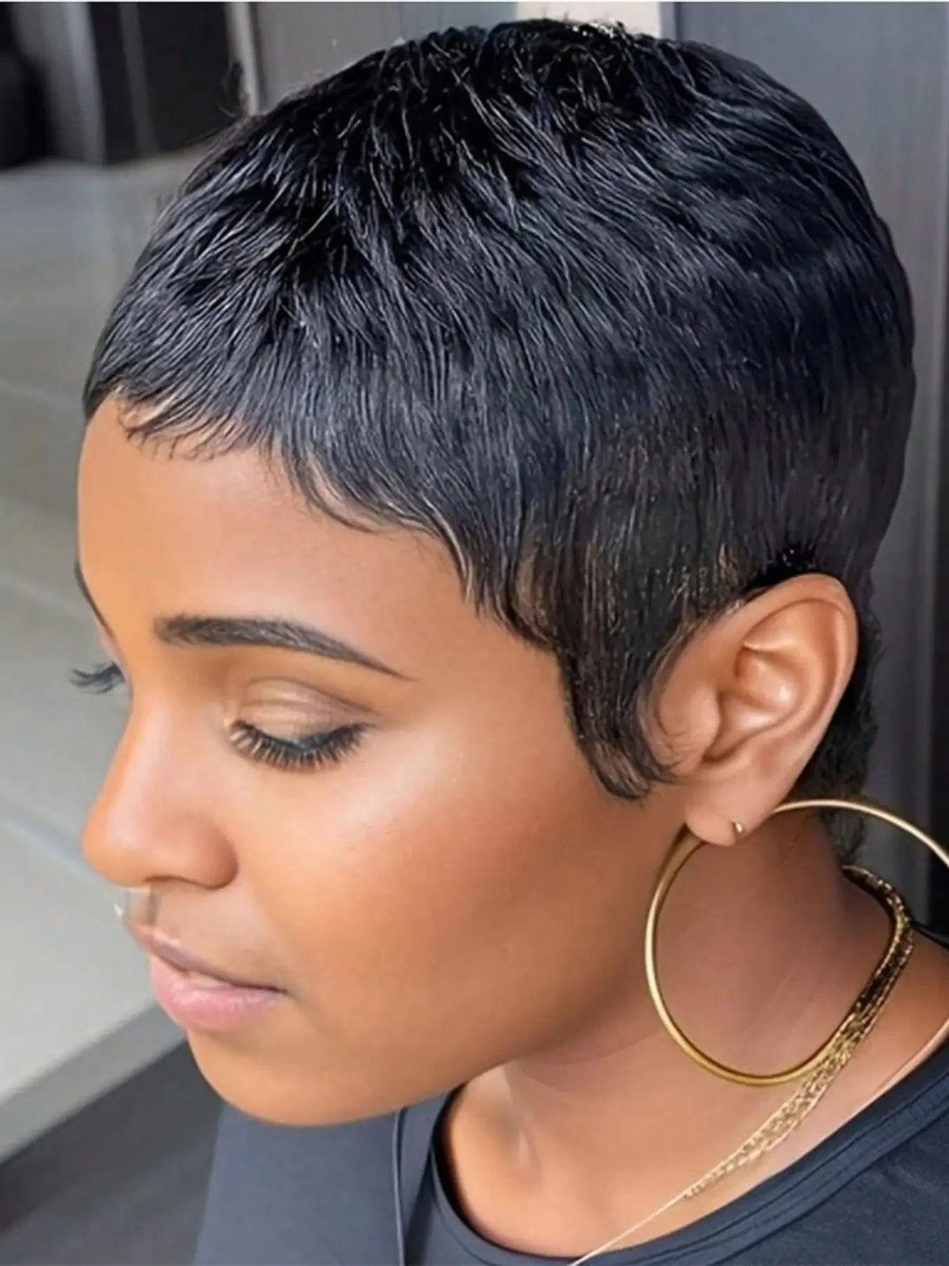 Women's Short Wigs, Human Hair Pixie Cut, 1b Layered Wig, Brazilian Hair, 180% Density, Daily Use, Gift, Valentine's Day, Fashion, Fit Wig