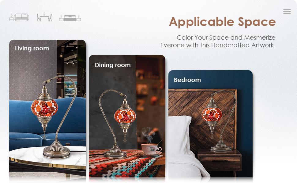 AGS Yarra-Decor Turkish Moroccan Lamp with Bronze Base 3-Way Color Changing Handmade Swan Neck Tiffany Mosaic Glass Bedside Lamps for Bedroom (LED Bulb Included) (Red2)