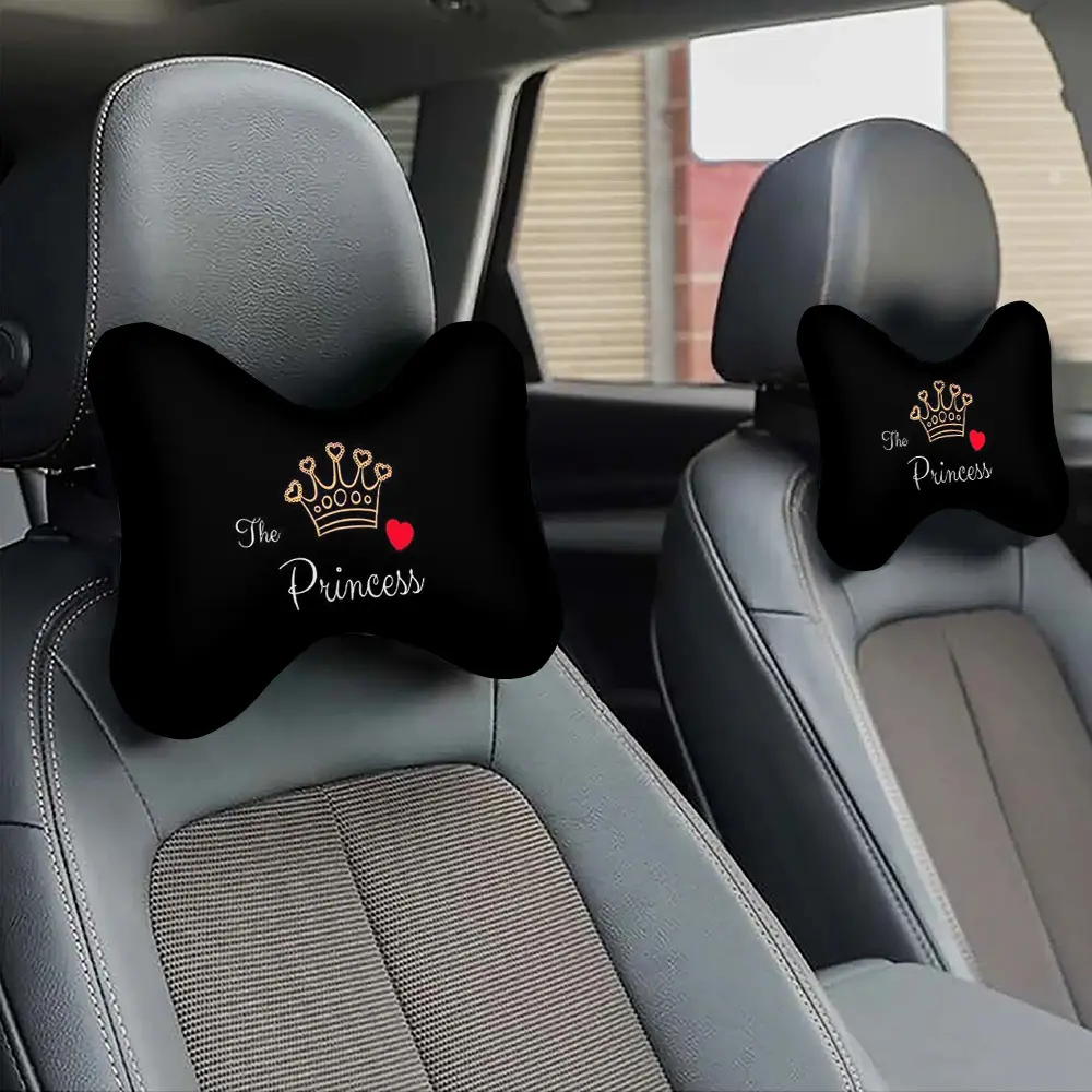 Princess Style Cute Crown Heart Print Car Headrest Pillow, Soft and Fluffy, Neck Pillow and Lumbar Support Cushion, Suitable for Long-Distance Driving Daily Commuting Weekend Trips, All-Season Use, 1pc, Car Accessory Seat Headrest Pillow
