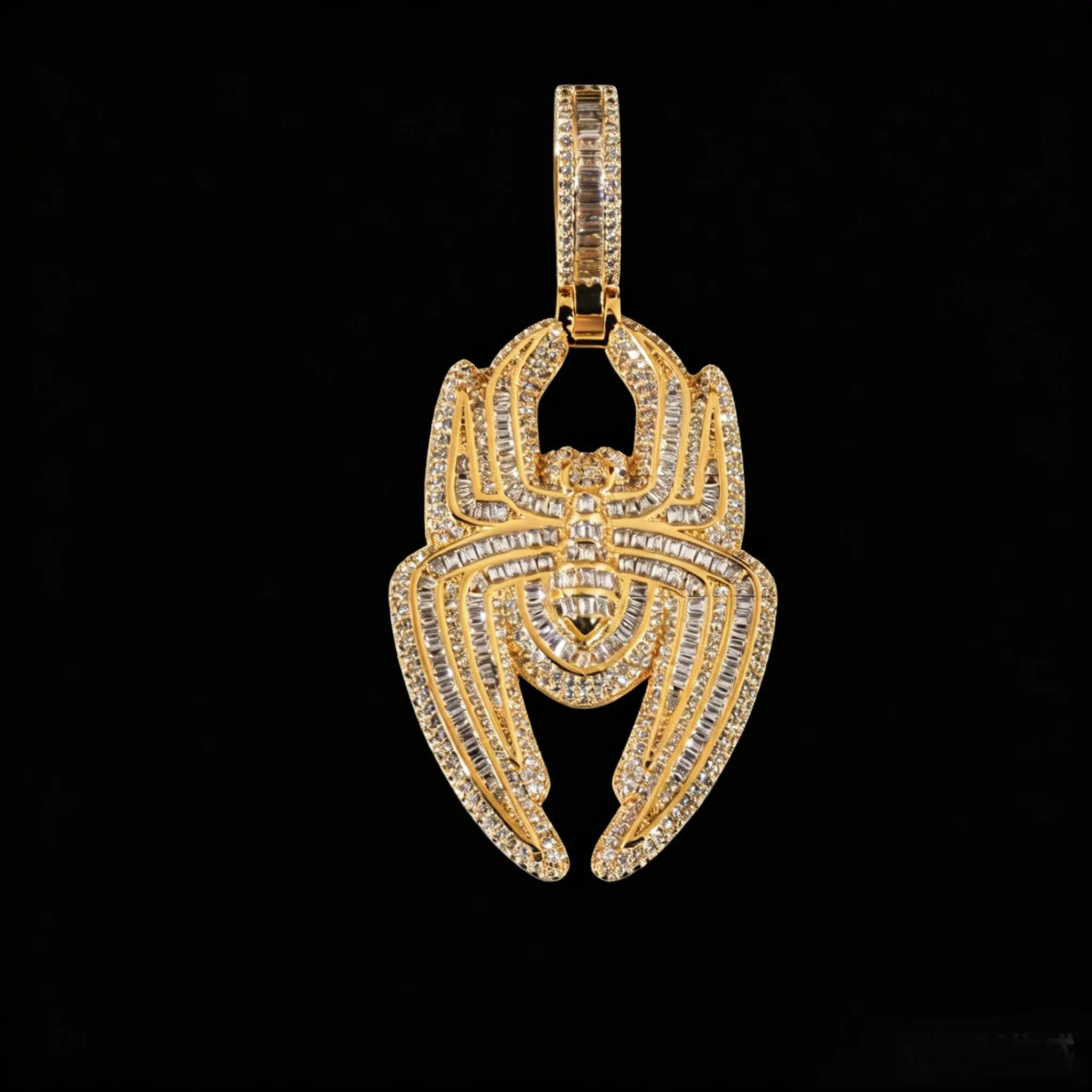 Iced Out Spider Charm Pendant, 2-Tone Gold-Plated Brass with Cubic Zirconia, Unisex Animal Statement Piece Jewelry, Animals, Statement Pieces, Charms & Pendants
