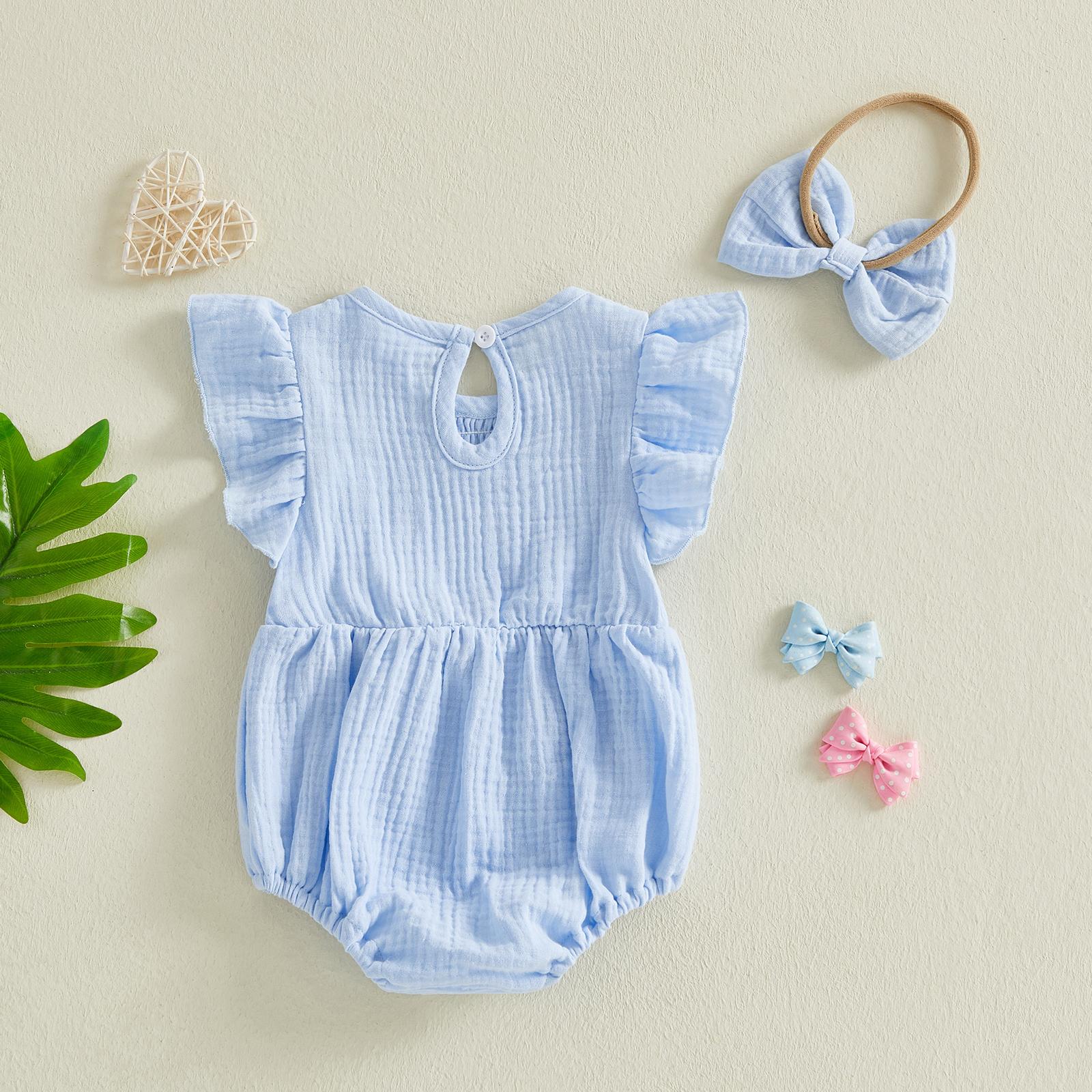 Newborn Baby Girl Romper Ruffle Sleeve Solid Smocked Bubble Romper Jumpsuit Bow Headband Cute Infant Summer Clothes Newborn Baby Girl Romper Ruffle Sleeve Solid Smocked Bubble Romper Jumpsuit Bow Headband Cute Infant Summer Clothes