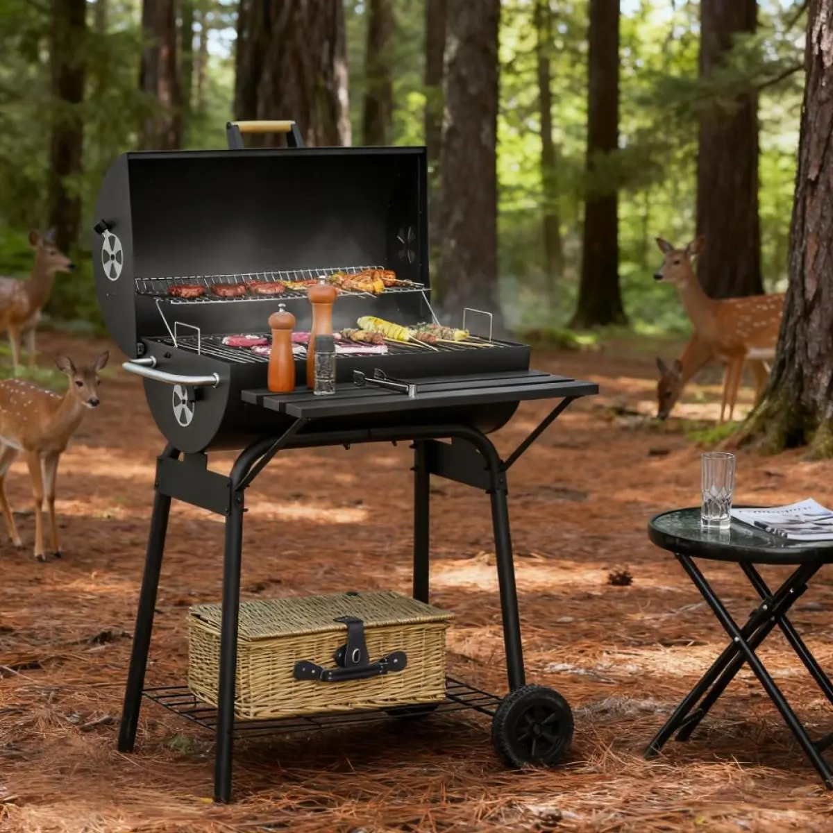 Aobtkel30" Portable Charcoal Barbecue Grill with Wheels On-Site