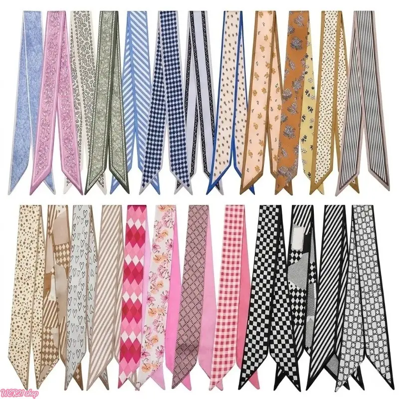 [SummerWins]Women's 24-Count Fade-Proof Silk-Like Multifunctional Female Girly Accessories Set - 38.6x2.7in Neck Wraps, Headbands, Bag Accents in Assorted Prints for Adult Casual Daily Use,summerwins Floral Embroidered Scarf