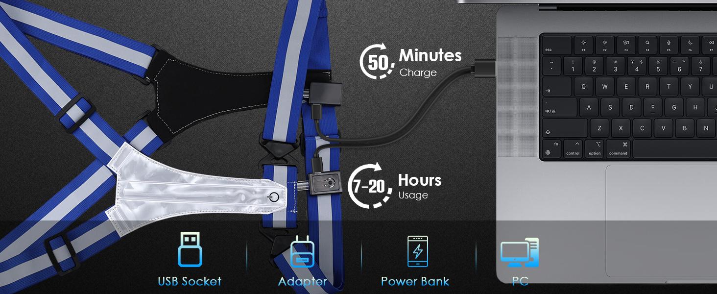 LED Reflective Vest Running Gear, 5 Lights Colors High Visibility Reflective Running Gear Rechargeable Light Up Running Vest for Walking Running Cycling, Adjustable for Men Women Kids