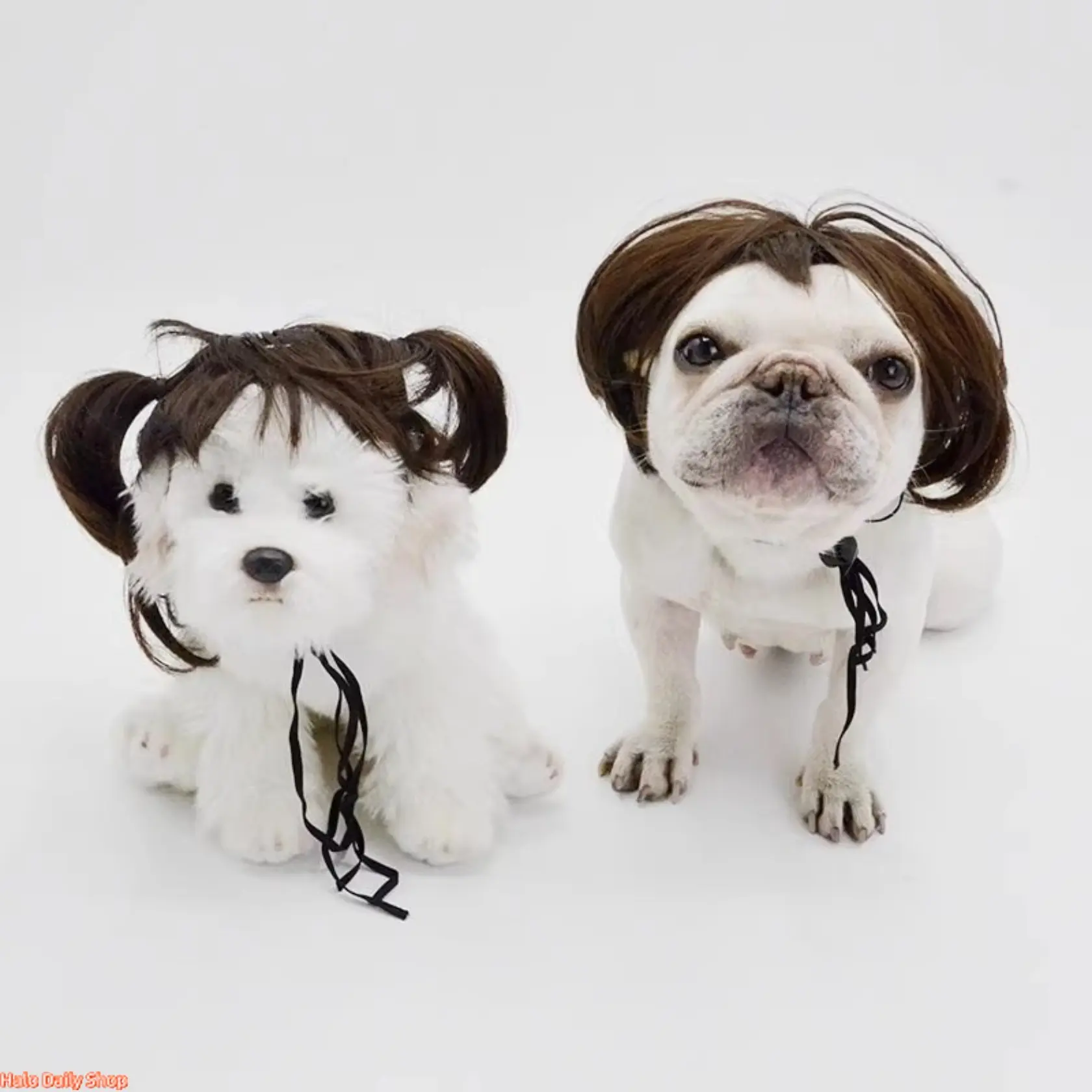 Pet wigs with a blunt bob and bangs, clipped around the neck. These fun cat and dog head accessories are perfect for holiday parties and fun photo opportunities. travelessentials