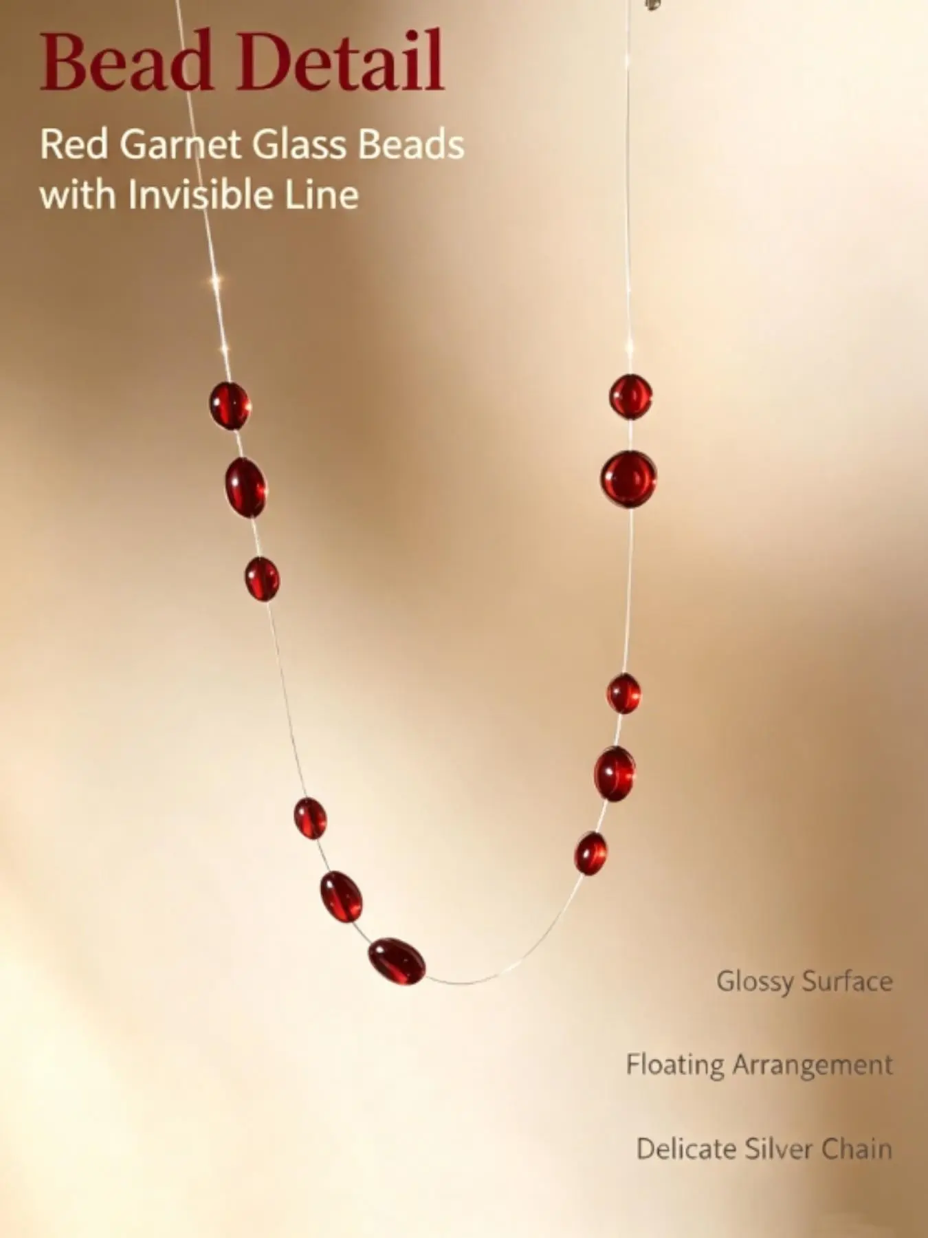 Invisible Fishing Line Necklace, Transparent Water Drop Glass Pendant, Clavicle Chain, Clear Wine Dual Color Options