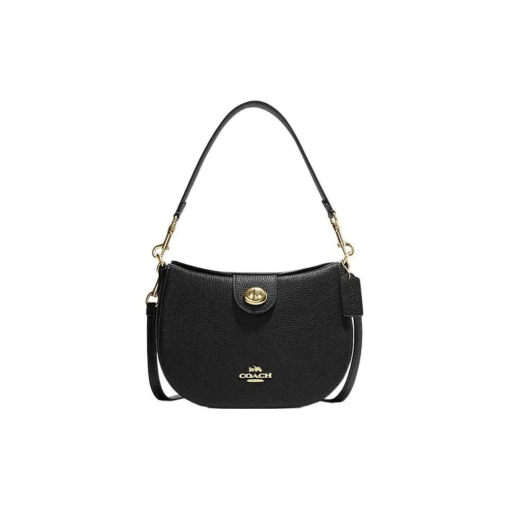 COACH Hobo 26 Leather Saddle Bag for Women – Monogram-Embossed Pebbled Calfskin, Top-Zip Closure, Black