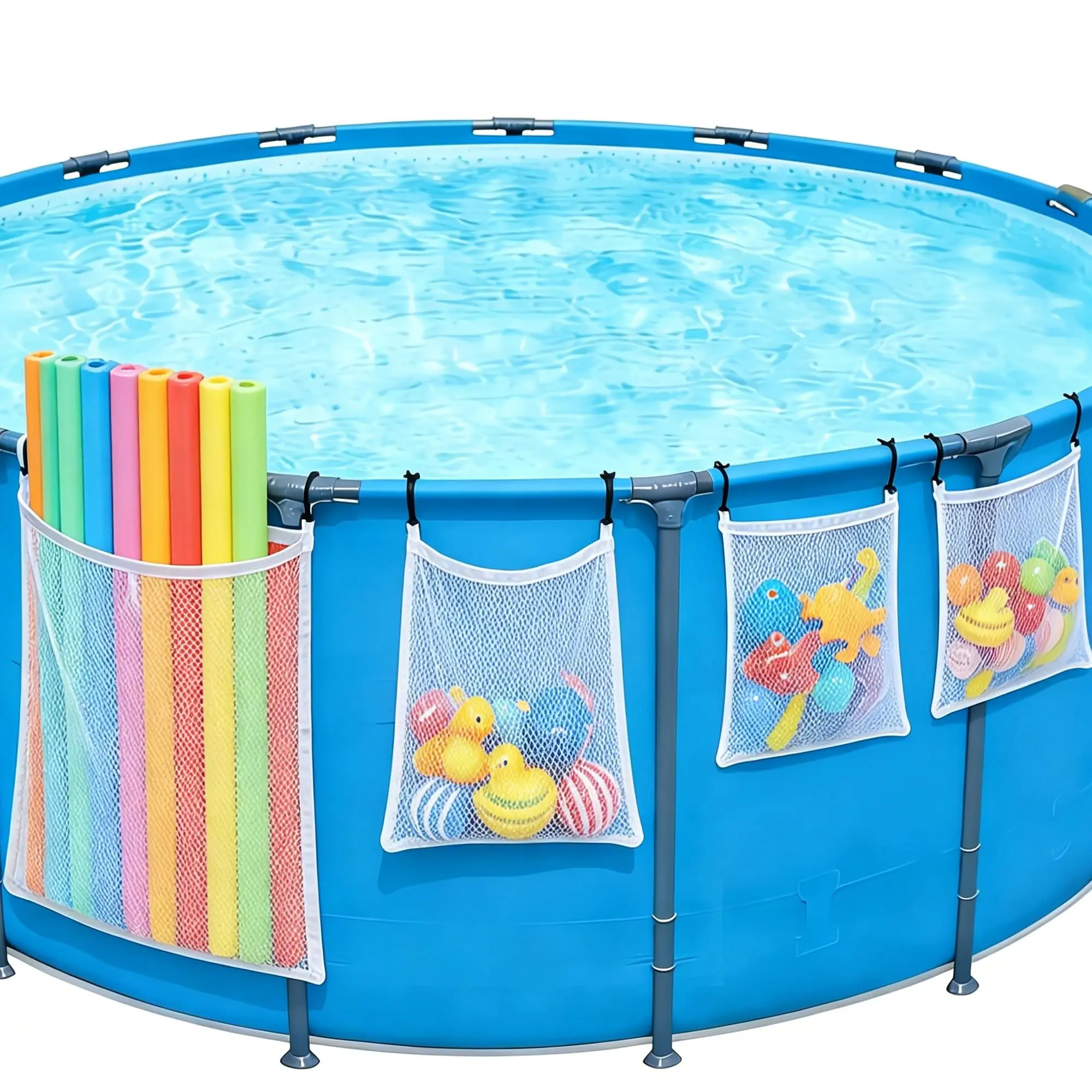 Durable Pool Toy Storage Net Bag, Quick-Dry Hanging Design, Foldable Mesh Organizer for Floats, Water Balls, Swim Poles, Multi Functional Storage, Outdoor Use, Storage Bags