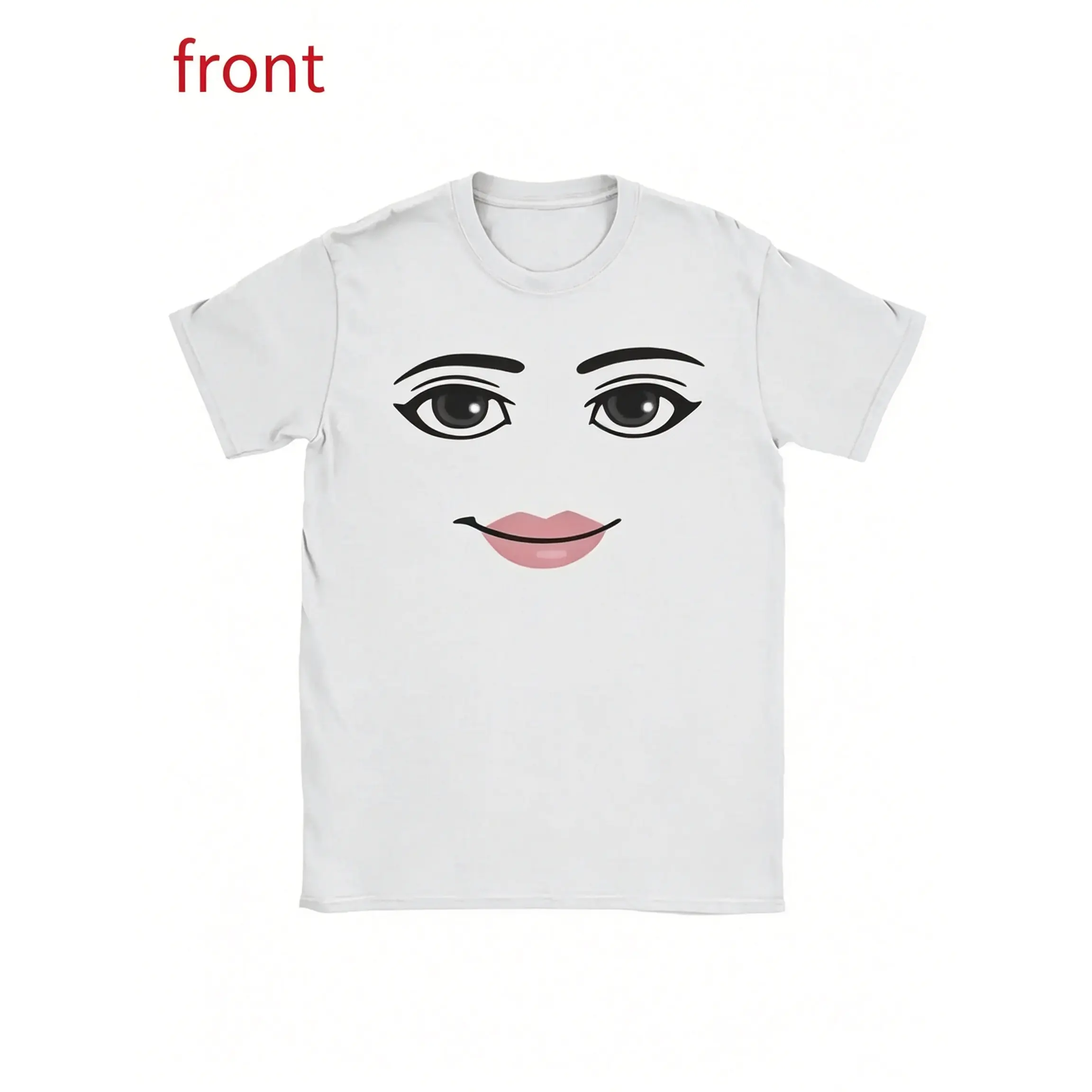 Stylish Round Neck Short Sleeve T Shirt for Summer Unique Harajuku Streetwear Robot Woman Face Gaming Themed Aesthetic Apparel