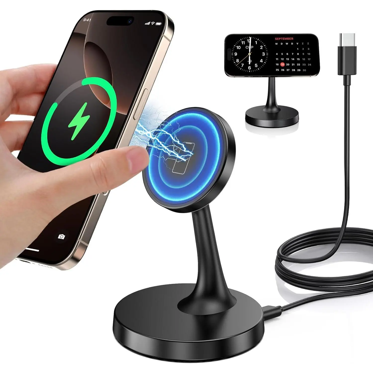 Magnetic Wireless Charger iPhone Stand 15W Fast Mag-Safe Charger for iPhone  Series Apple Magnet Wireless Charging Station/Pad for AirPods