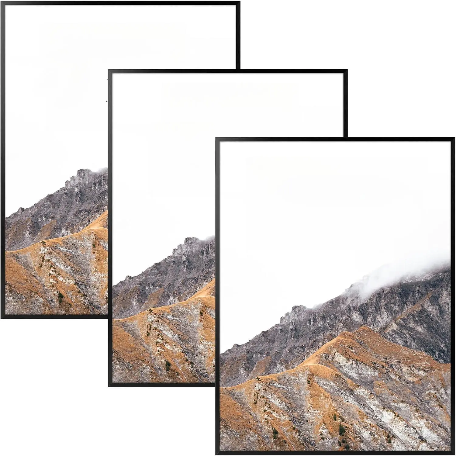 Black 24x36 Poster Frame 3-Pack, Modern Scratch-Proof Photo Frames for Home Decor, Room Decor - Slide-In Strips, Horizontal/Vertical Wall Mounting, Ideal for Housewarming, Wedding Season (Also Available in 11x17, 16x24, 18x24, 20x30 Sizes)