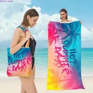 2-in-1 Beach Towel Crossbody Bag, Foldable Printed Terry Beach Towel with Built-In Carry Bag, Soft Portable Quick Dry Travel Essential for Beach, Pool, Camping & Summer Vacation