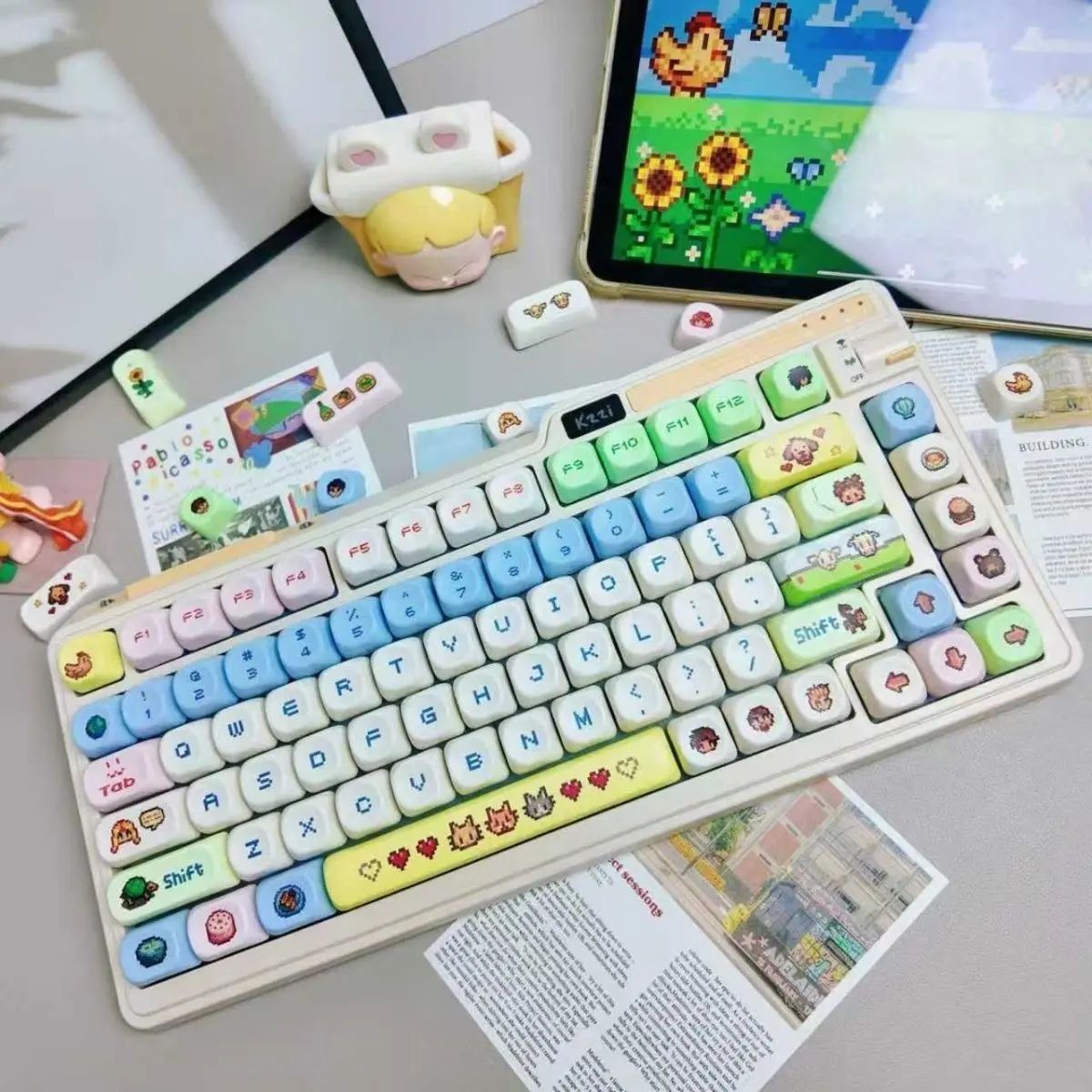 Pixel Art Keycaps, Moa Height, Cute Anime Style, Pixel Art Design, Perfect for Gaming Lovers, Unique Keyboard Accessories