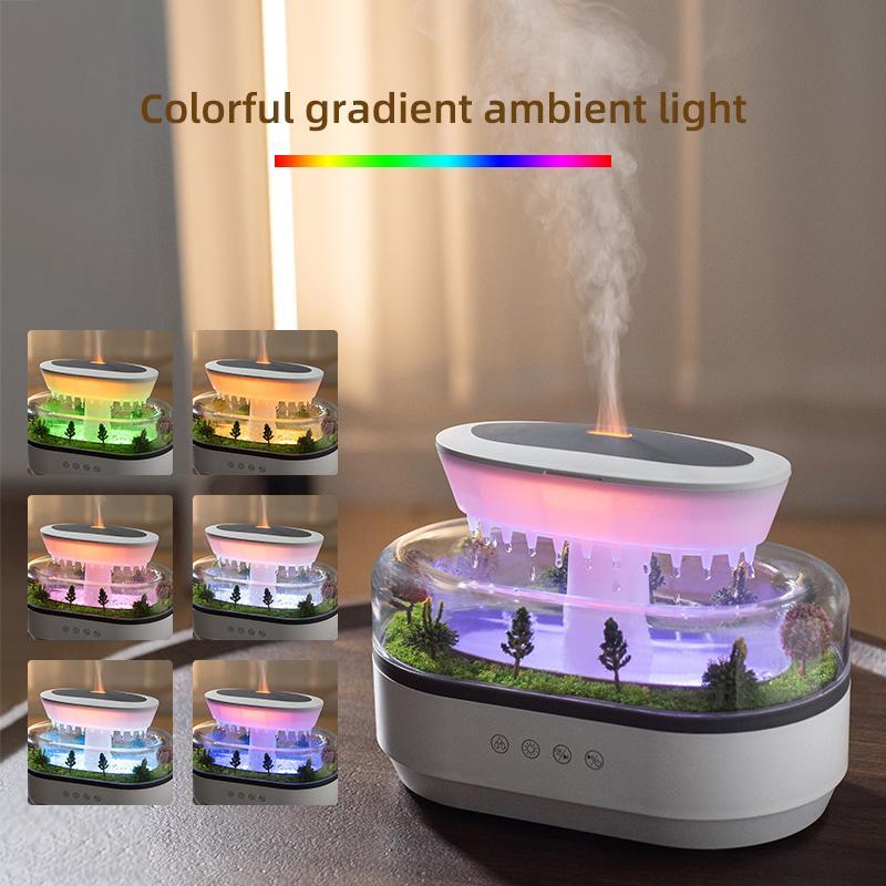 Raindrop Design Humidifier Diffuser, Novel Night Light with 8 Color Changes, Mist Humidifier with Plant Landscape Effect & White Noise