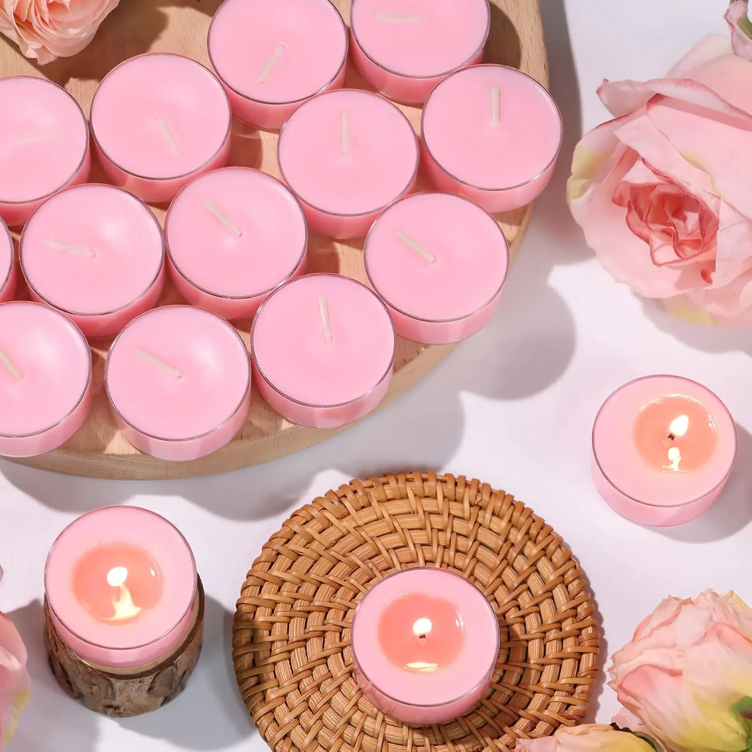 16 count Rose Scented Tealight Candles | 4H  Soy  Lights |  Decor