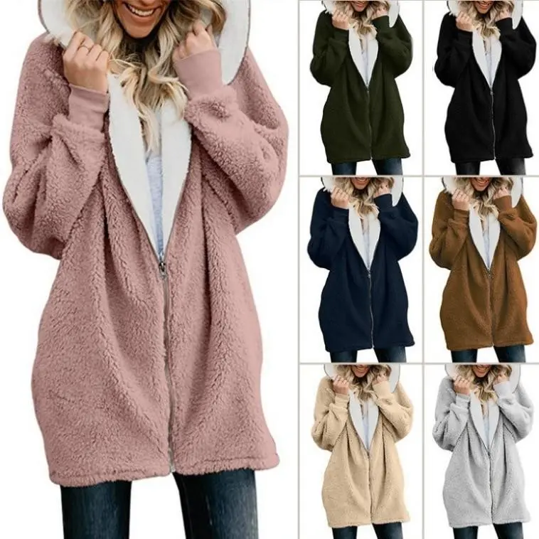 Autumn and Winter New Hooded Zipper Cardigan Wool Jacket, Plush Sweater