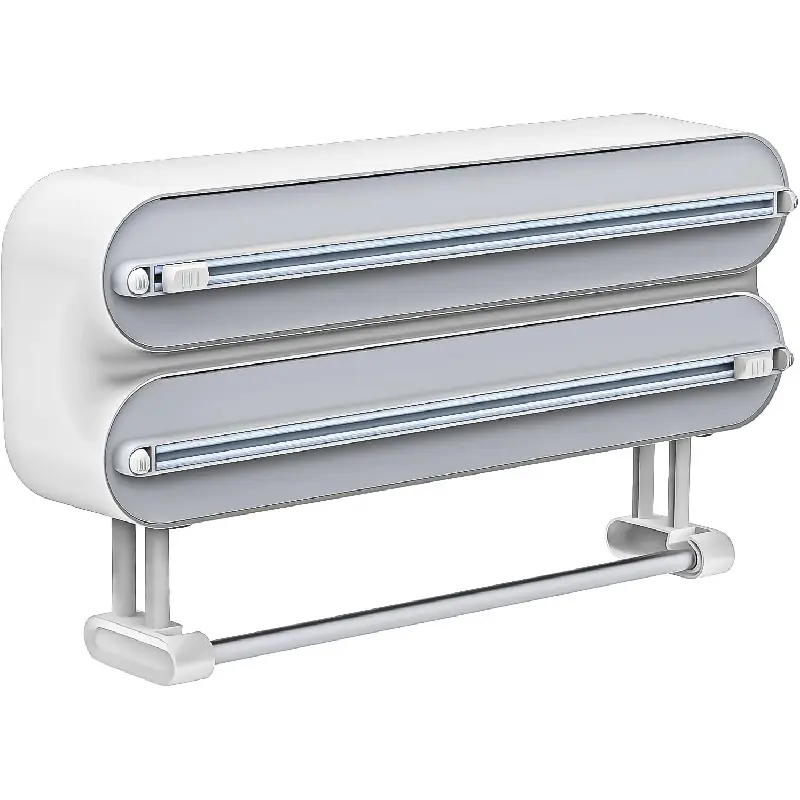 3-in-1 Metal Kitchen Organizer Dispenser with Smoother Cutter - Aluminum Foil, Plastic Wrap Holder, Rotatable Magnetic Paper Towel Holder for Fridge