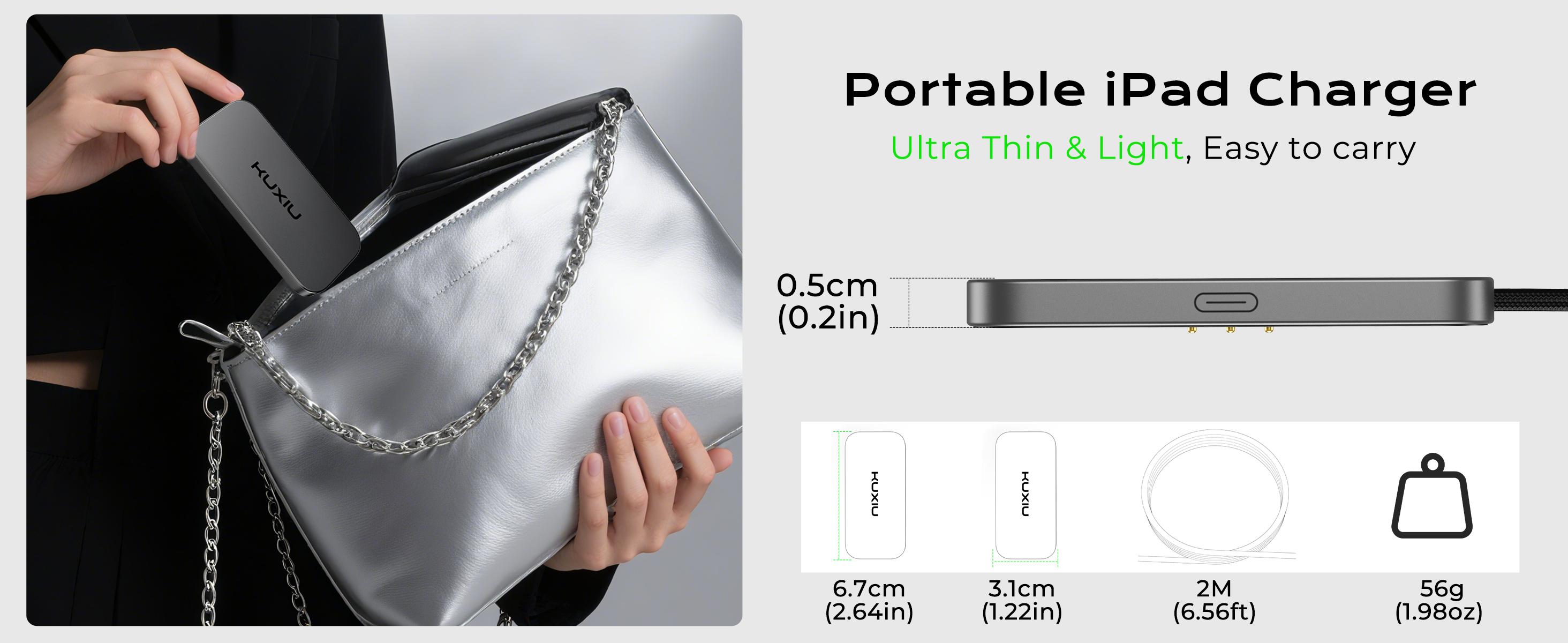 KUXIU Magnetic Smart Connector Charger for iPad Pro M4 11''/13'' 2024,Portable Fast Charging For iPad Pro 12.9'' 3rd/4th/5th/6th Gen,iPad Air 11''/13'' M2/M3,10.9''