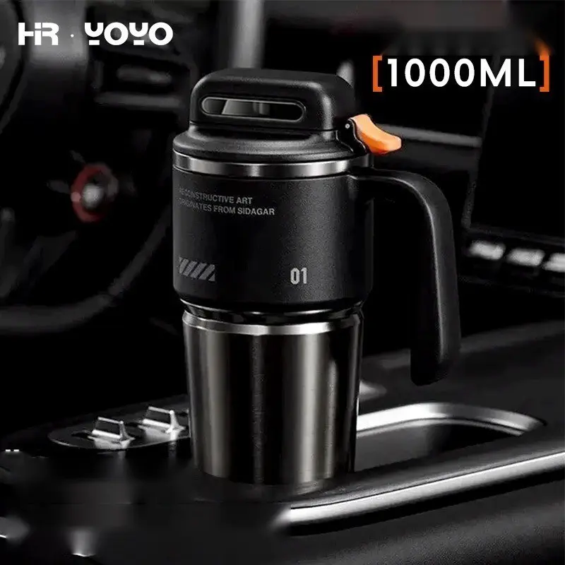 34Oz/1000Ml High-Capacity Vacuum-Sealed Tumbler Bottles, Drinkware - Made with 304 Stainless Steel Liner, Includes Straw & Handle, Leak-Resistant Matte End, Ideal for Hot & Cold Beverages, Perfect for School, Office, Outdoor Activities & Travel