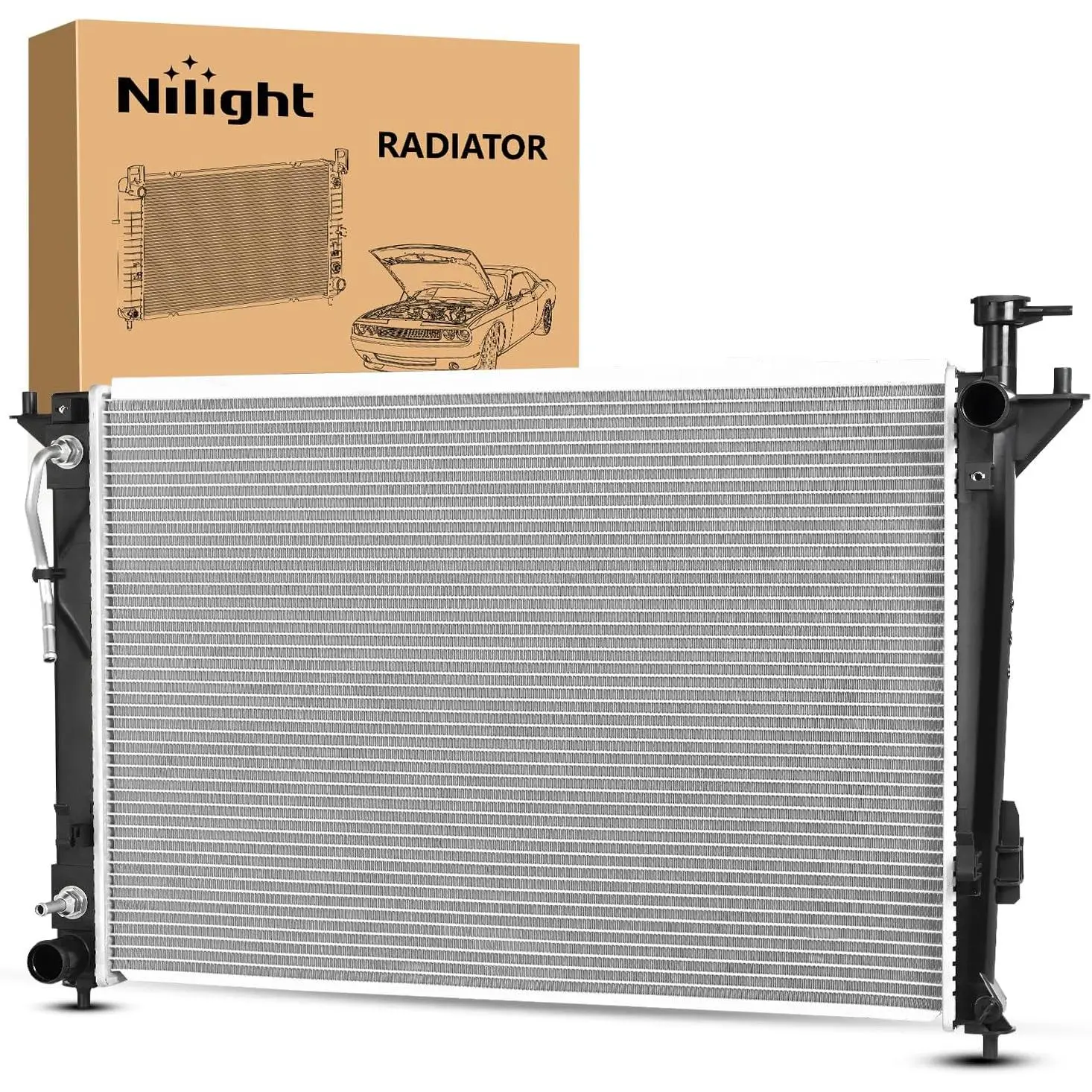 Nilight Radiator for Hyundai Santa Fe 2010 2011 2012 2013 2014 2015 2016 2017 2018, Santa Fe XL 2013-2019, Kia Sorento 2011-2015 2.4L 3.3L 3.5L, 120% Leak Tested, 1X New Complete Radiator, Aluminum Core, Precision Folded