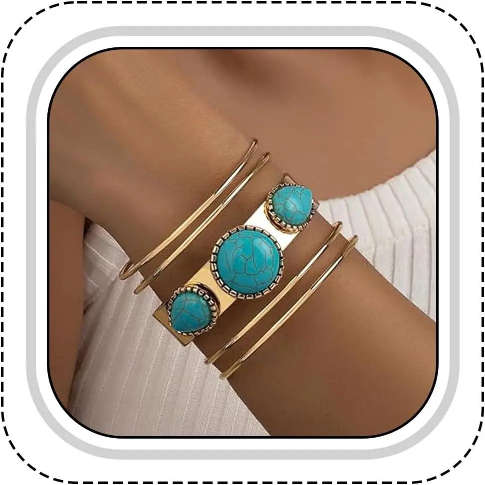and Turquoise Bracelets for Women, Boho  Cuff Bracelet, Chic Country Concert Outfits, Rural Style Fashion