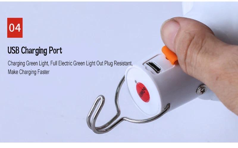 Camping Light USB Rechargeable LED Emergency Lamp Outdoor Portable Lanterns with Hook for BBQ Tents Battery Bulb