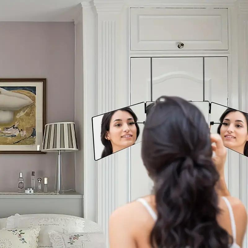 Extendable Tri-Fold Makeup Mirror, Portable Hanging Cosmetic Mirror for Hair Styling & Shaving, Best Birthday Gift for Men & Women