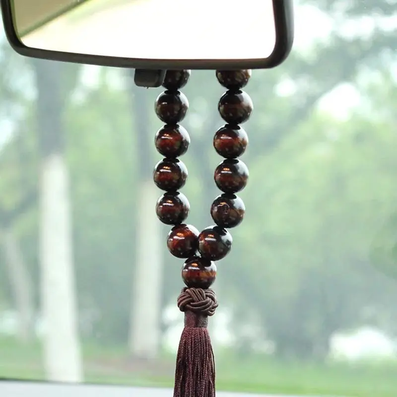Pine Wood Chinese-Style 1-Piece Buddha Beads Car Pendant - 35cm/13.78in Lucky Charm, Safe and Lucky Symbol for Rearview Mirror, Gear Decor (Ideal for Relatives)