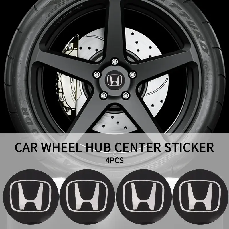 4Pcs 56mm Car Wheel Hub Center Stickers Fits For Honda Civic Fit Jazz Accord Pilot CRV Odyssey Passport City HRV Styling Decorative Decals Auto Accessories Sticker For Cars
