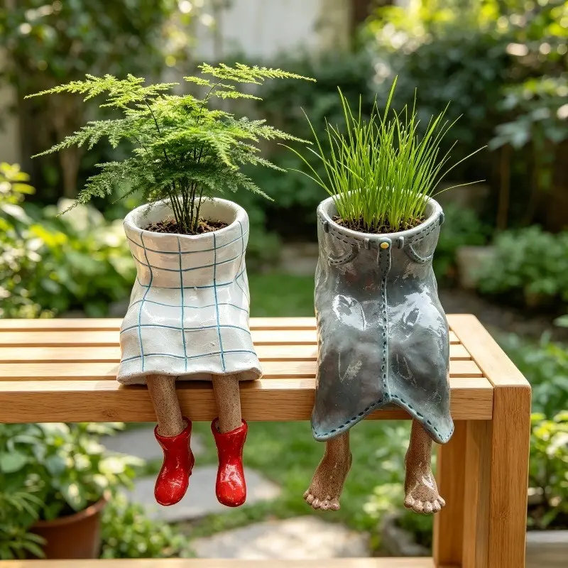 Cute Resin Hanging Planter with Rain Boot Design, Grid Seat for Succulents, Creative Desktop Pot, Home Office Decor, Unique Gift, Plant Pots Indoor