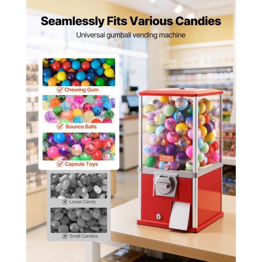 VEVOR Gumball Machine, 21 inch Height Candy Vending Machine Dispenser, 25-Cent Vending Machines for Shopping Malls, Supermarkets, Amusement Parks, Arcades, Holds Up to 180 1.77 inch Spherical Candies