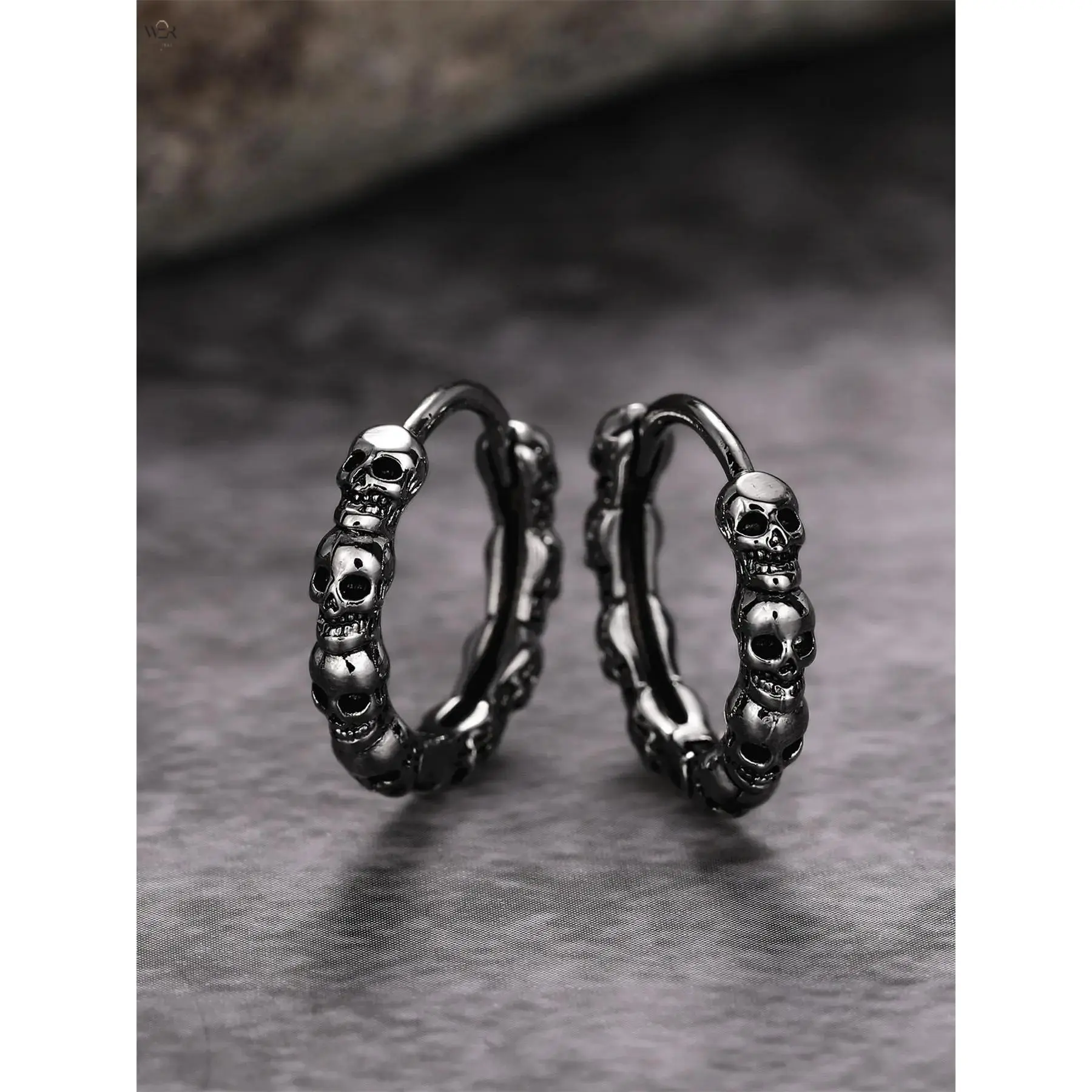 Women's Gothic Skull Hoop Earrings - 1.5 cm, 2.9 g, Copper, Black/Silver/Gold, Beads, Lightweight Casual Statement Accessory, Summer Gift for Daily Wear & Special Occasion, Womens Gifts, Birthday, Fashion, Accessories For Women, Female, Girls Who Love Sku