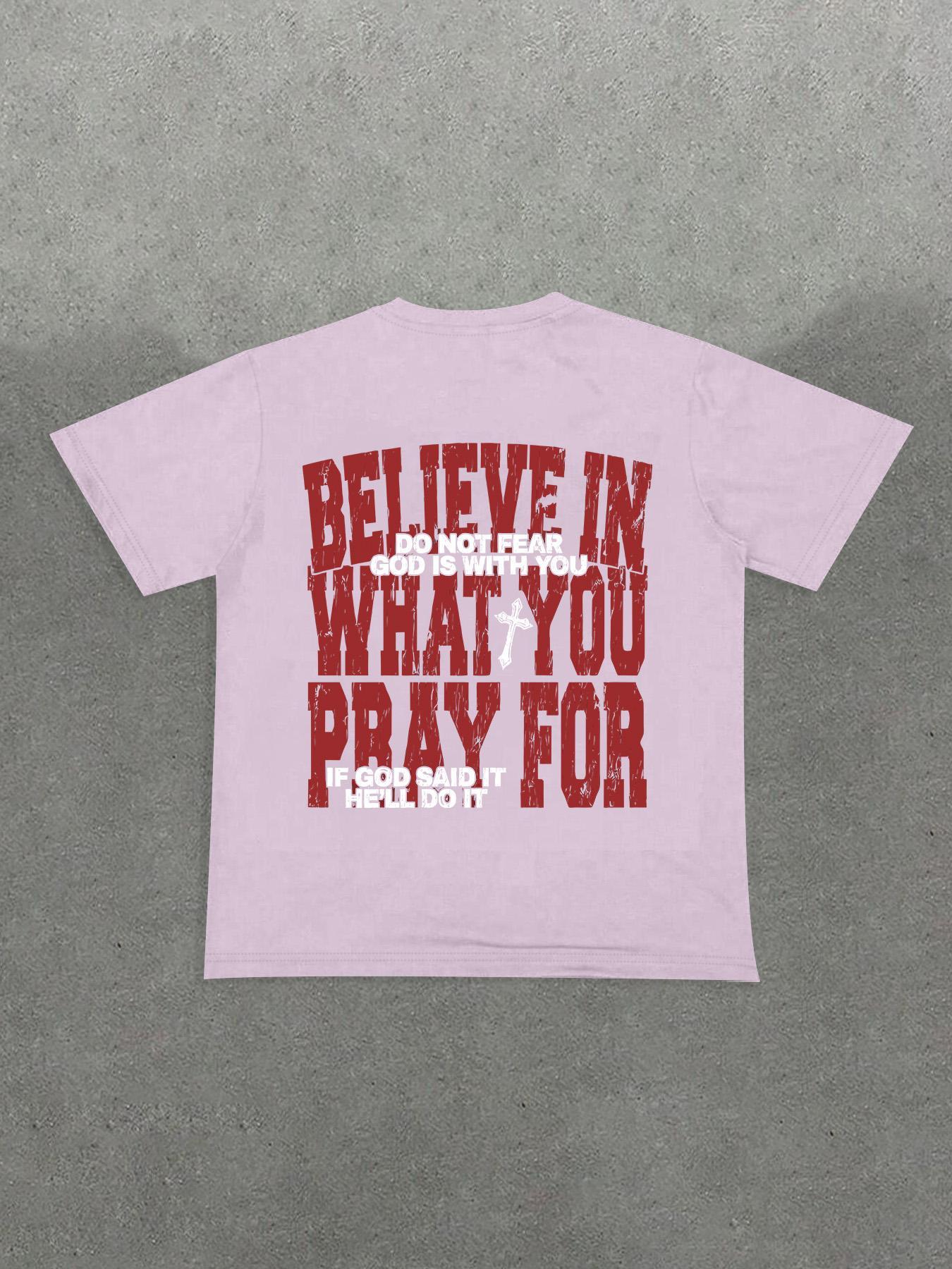 Men's Slogan & Cross Print Casual Graphic Design Round Neck Tee, Regular Fit Short Sleeve Crew Neck T-shirt for Summer, Casual Men's Top for Daily Wear