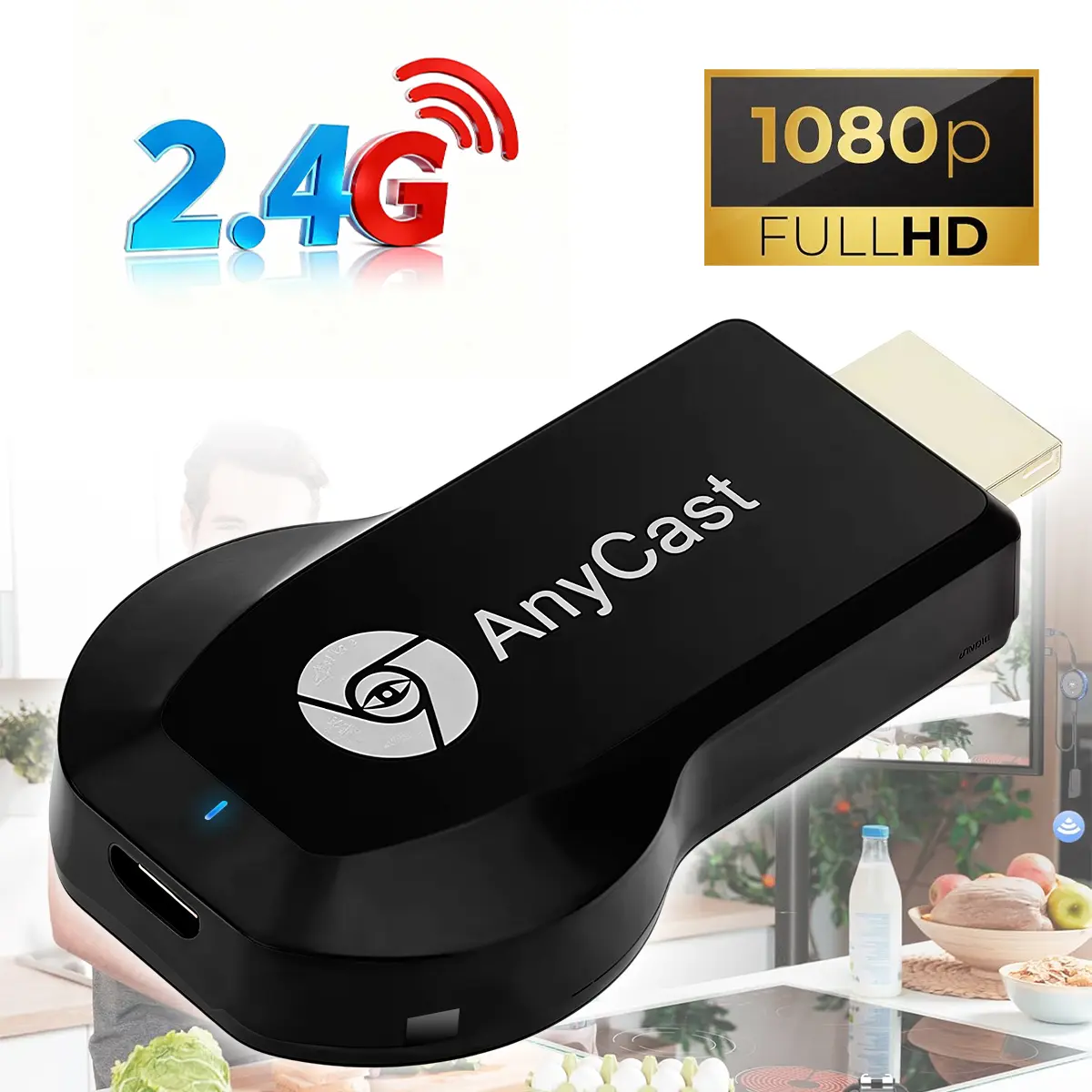 2.4G WIFI Wireless Display Adapter, Electronic Gadgets, HD 1080P Miracast Dongle, Screen Mirroring for Android, Laptop, Window to HDTV/Monitor/Projector, Compatible DLNA,Miracast, AirPlay (Matte Black)
